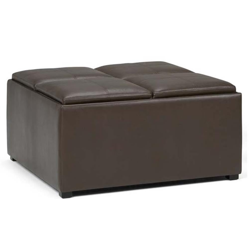 Trent Home Square Faux Leather Ottoman Stool - Chocolate Brown Storage Bench for Living Room, Bedroom & Entryway | Multi-Functional Footrest, Seat & Coffee Table Companion