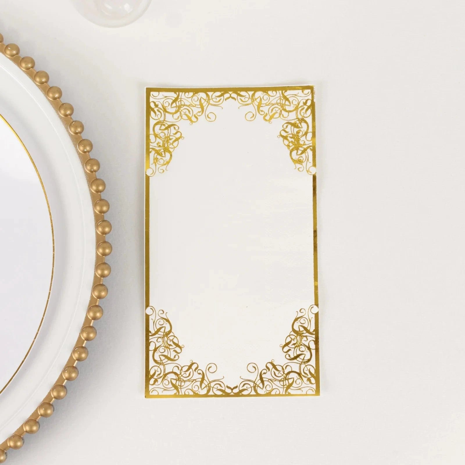 50-Pack Premium Soft White Dinner Napkins with Elegant Gold Foil Lace Design - Perfect for Weddings, Parties & Fine Dining