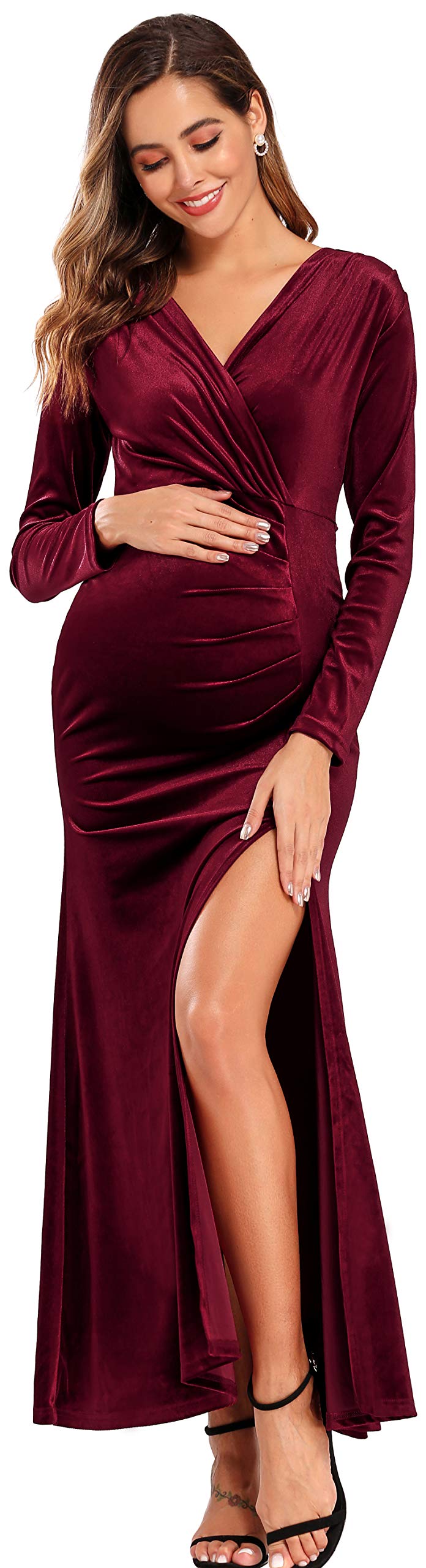 Babalet Women's Elegant Velvet Formal Dress - Bodycon Wedding Guest Long Sleeve Gown for Evening Parties, Cocktail Events & Holiday Celebrations