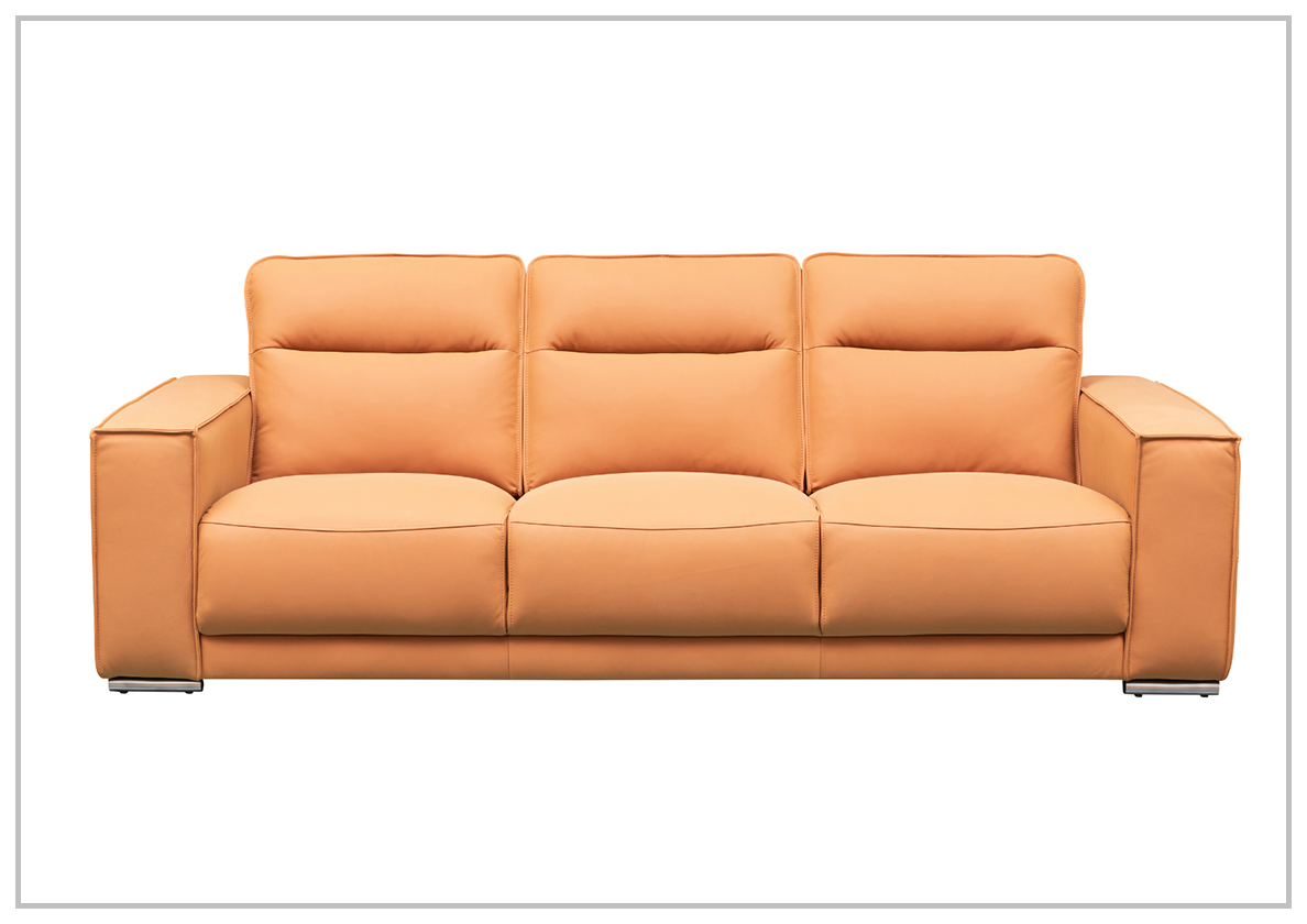 Klaussner Grazia 3-Seater Tufted Leather Sofa with Track Arms in Orange - Modern Living Room Furniture for Home & Office Comfort
