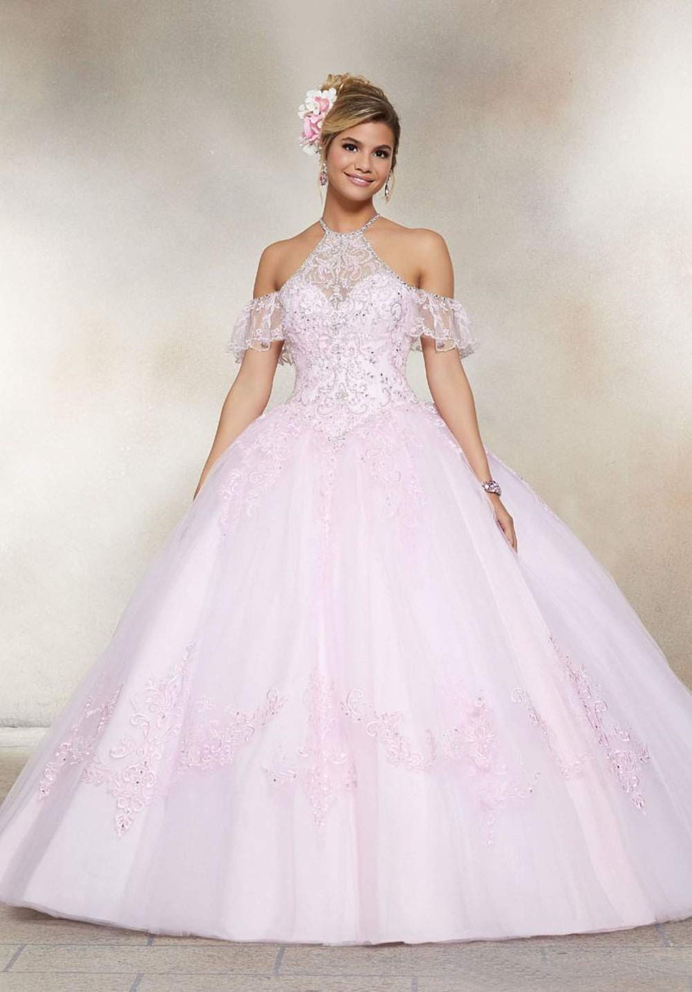 Emanni Women's Off-The-Shoulder Quinceañera Dress with Lace Appliques - Elegant Prom Pageant Ball Gown for Sweet 16, Homecoming, and Formal Events (Red)