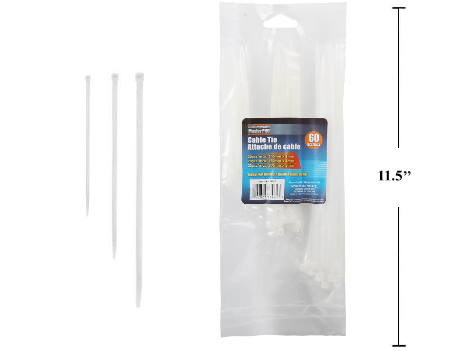 60-Piece HOME ESSENTIALS Cable Ties Set - 3 Sizes (83461) for Home, Office & DIY Organization