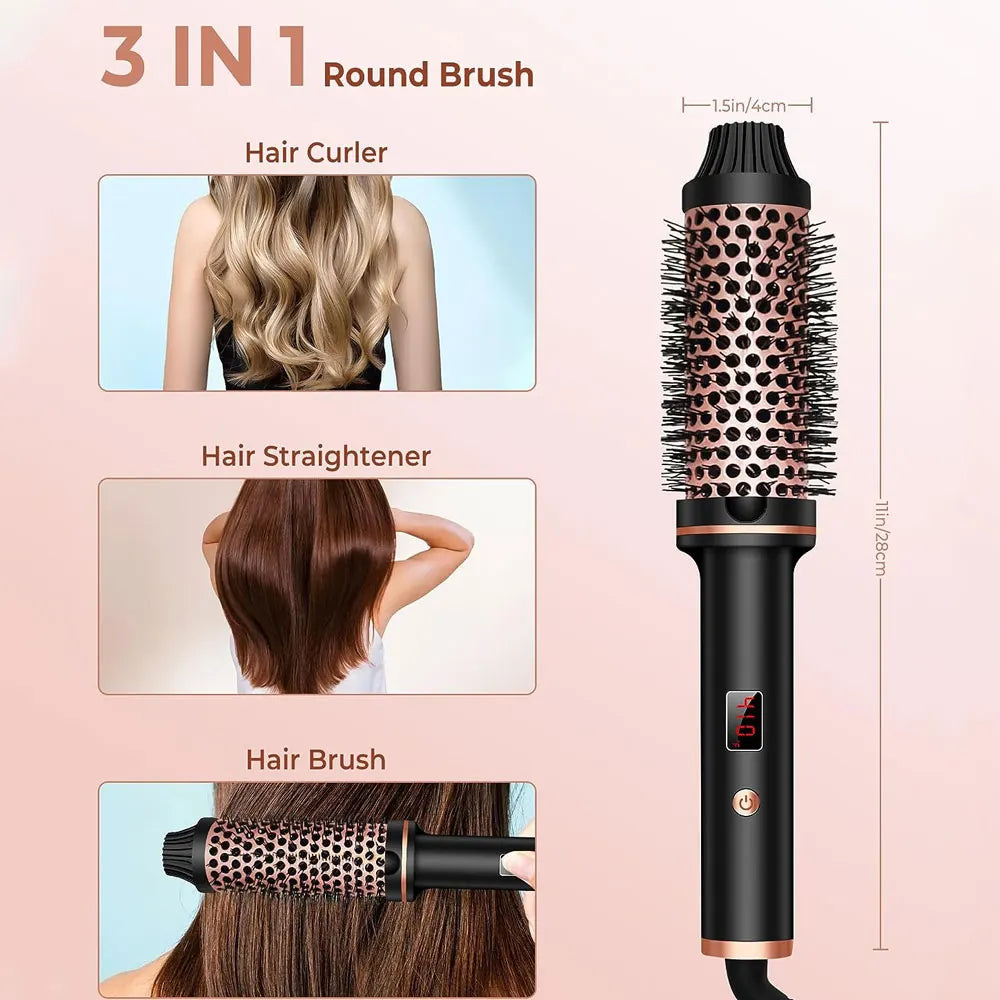Ceramic Ionic Thermal Curling Brush for Hair - Professional Styling Tool with Fast Heating for Waves & Curls - Perfect for Home Use, Salon Styling & Travel