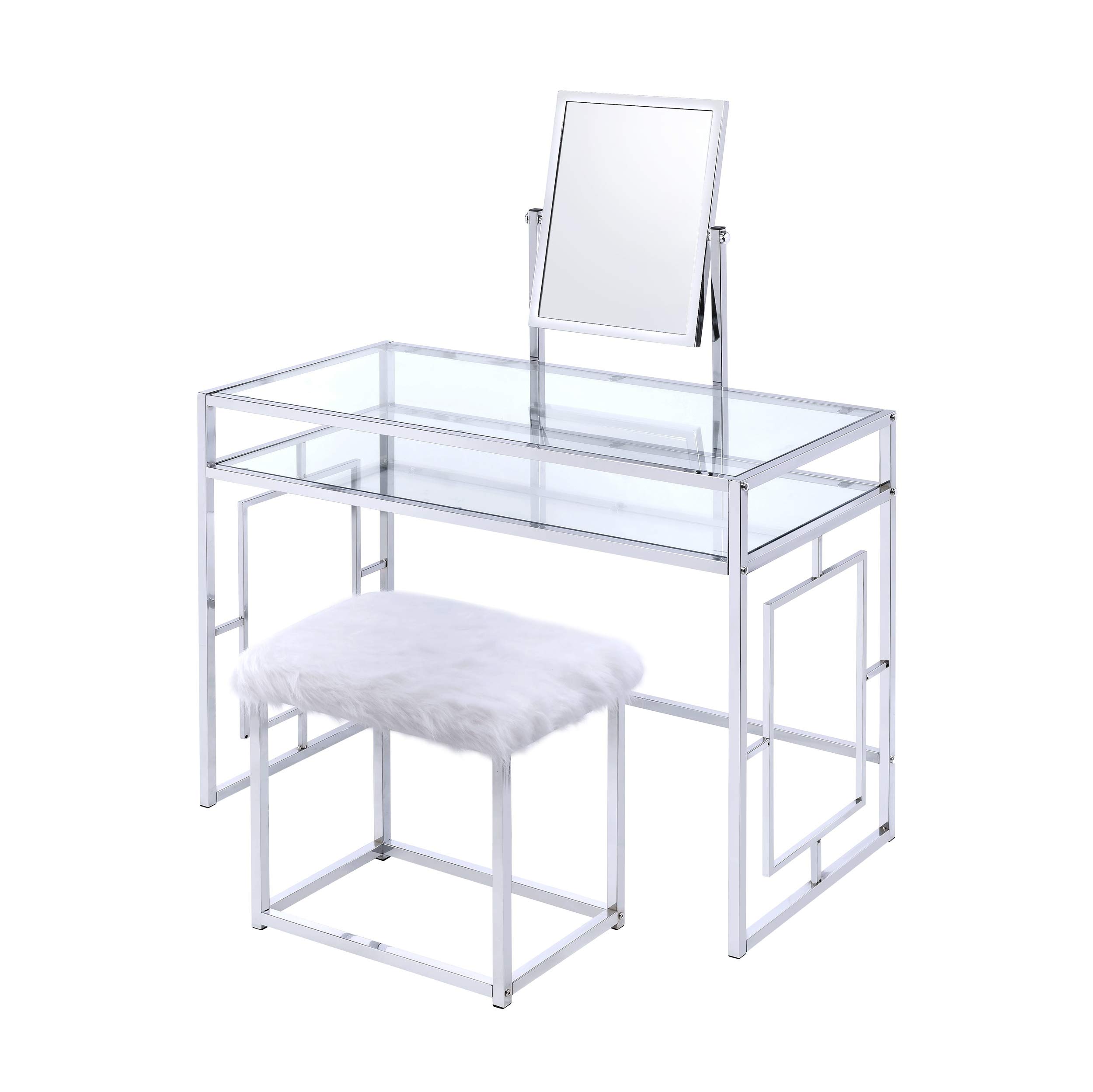 HABITRIO Vanity Set with Bench - Metal Frame Glass Top Makeup Dressing Table with Stool, Mirror & Storage Organizer - Elegant Bedroom Furniture for Women & Girls | Perfect for Makeup, Jewelry Organization & Home Decor