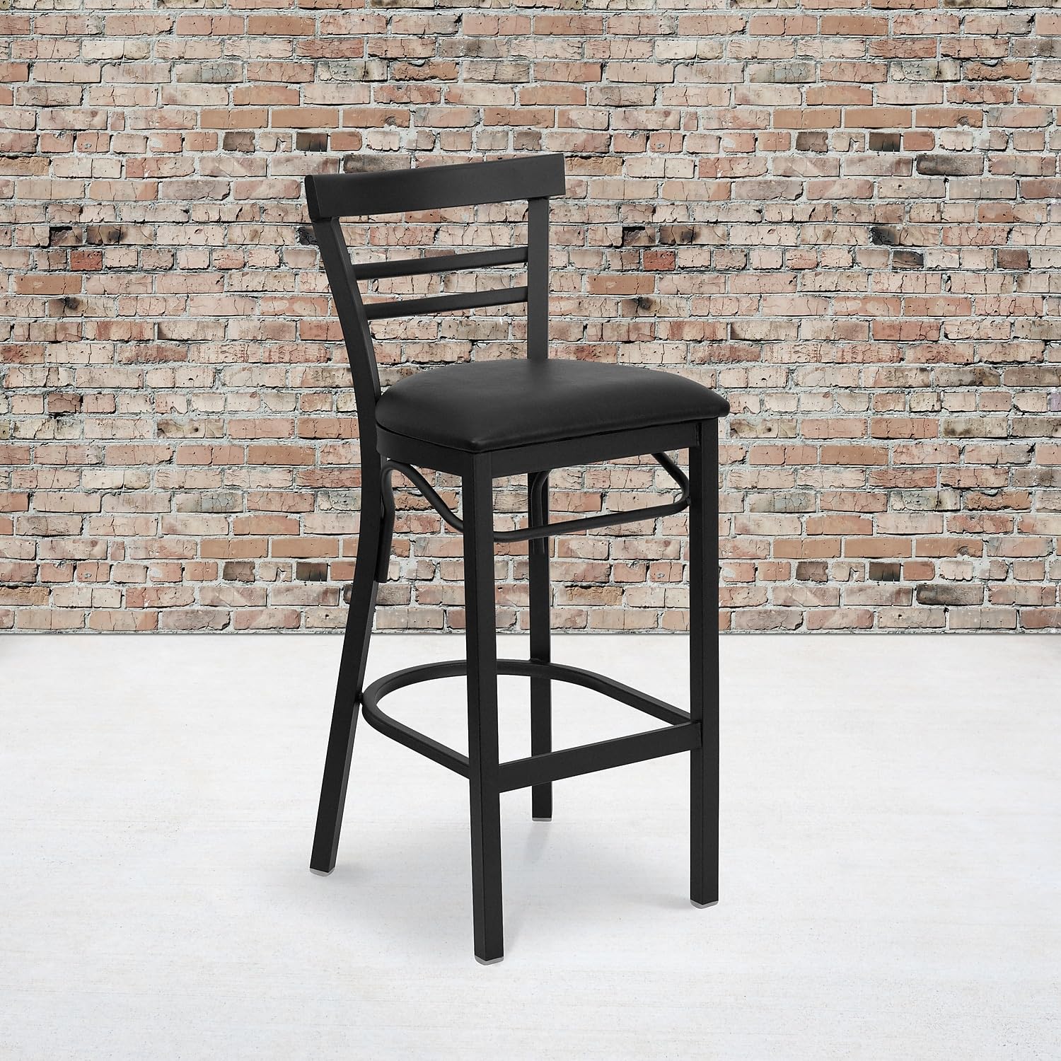 Flash Furniture 2-Pack HERCULES Series Black Metal Bar Stools with 2-Slat Ladder Back & Vinyl Seat - Heavy Duty Restaurant & Home Bar Stools for Kitchen Counter, Breakfast Nook & Commercial Use