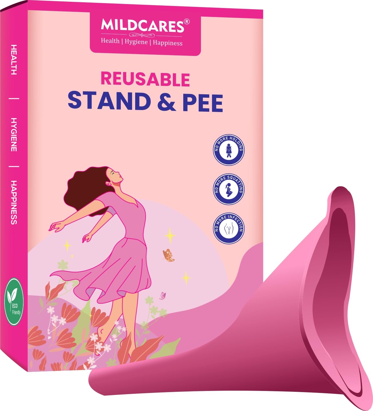 Mildcares Stand and Pee Urination Device for Women - Reusable Silicone Female Urinal Funnel | Zero Spillage | Perfect for Pregnant Women, Public Toilets, Travel, Camping & Hiking | Portable Outdoor Pee Solution for Road Trips, Festivals and Emergency Situations