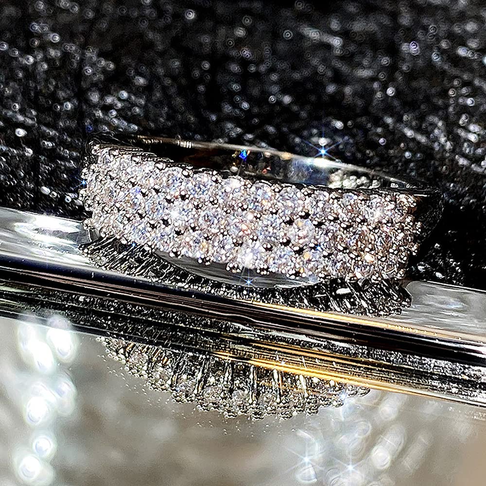 925 Sterling Silver Shiny Full Diamond Gemstone Ring - Cubic Zirconia CZ Multi Row Eternity Band - Wedding Engagement Ring for Women Size 6 - Perfect for Anniversaries, Proposals & Special Occasions