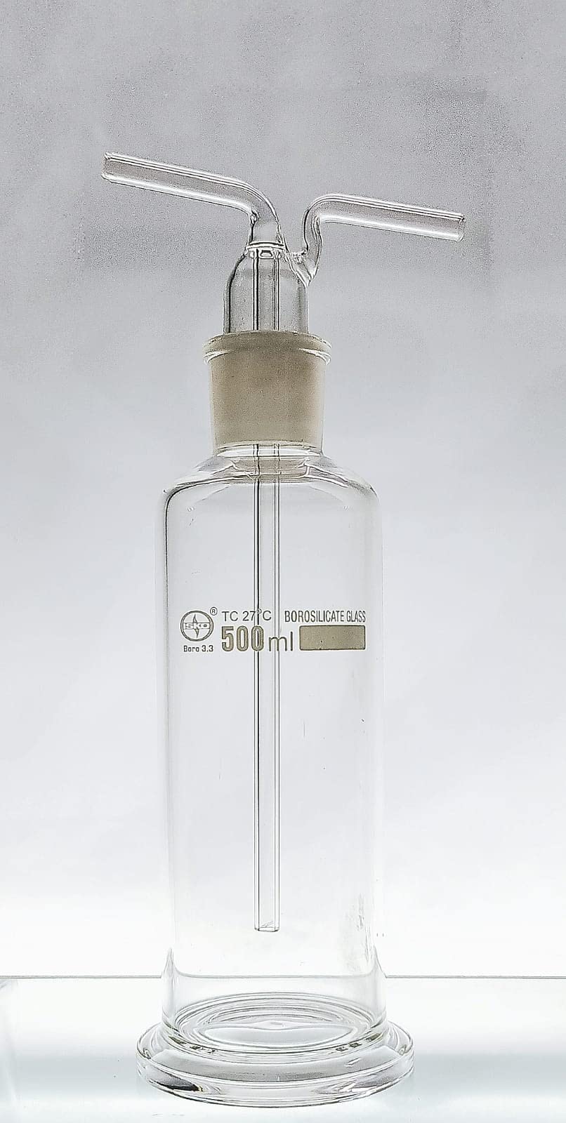ISKO® 500ml Borosilicate Glass Gas Washing Bottle with Fritted Disc - 8mm OD Inlet/Outlet Hoses for Lab Gas Purification | Ideal for Chemistry Experiments & Laboratory Gas Scrubbing