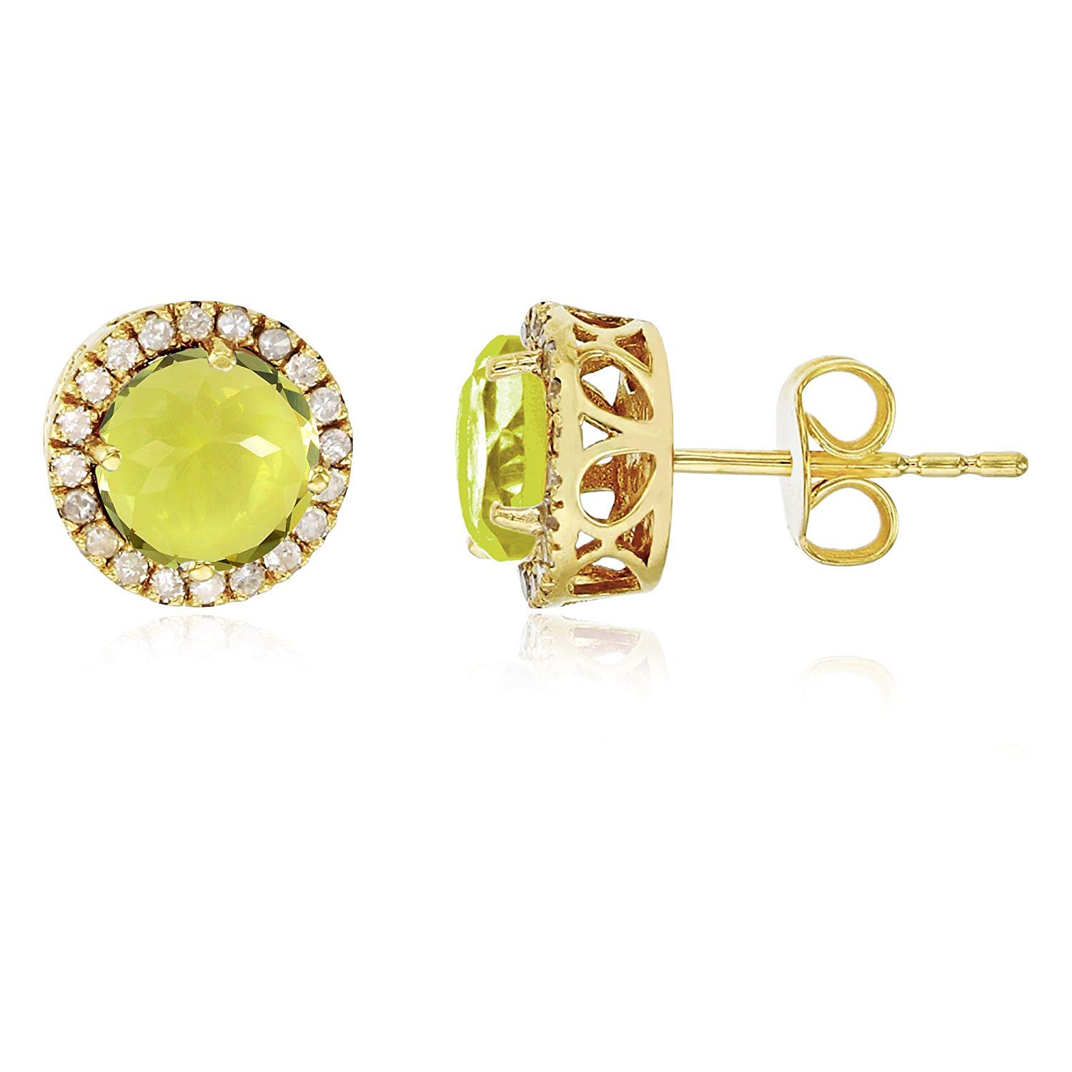 14K Yellow, White & Rose Gold 6mm Round Gemstone Stud Earrings with 0.2 CTTW Diamond Halo - Perfect for Weddings, Anniversaries & Special Occasions