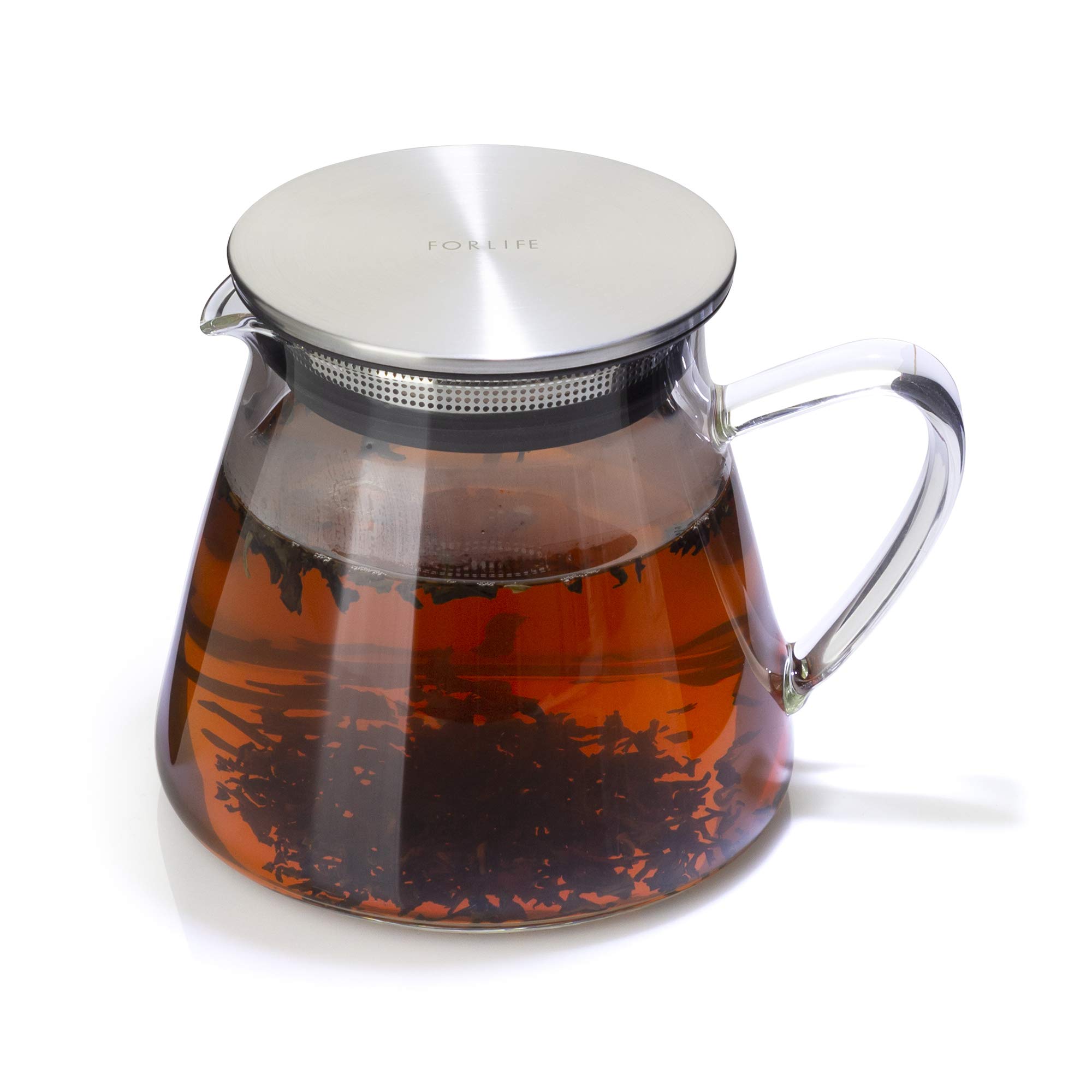 Four Life 841 Heat Resistant Glass Teapot - 18.9 fl oz (532 ml) Capacity for 3 Cups with Lid & Tea Strainer | Microwave & Dishwasher Safe, One-Handed Pouring | Perfect for Loose Leaf Tea Brewing, Iced Tea Making & Office/Home Use