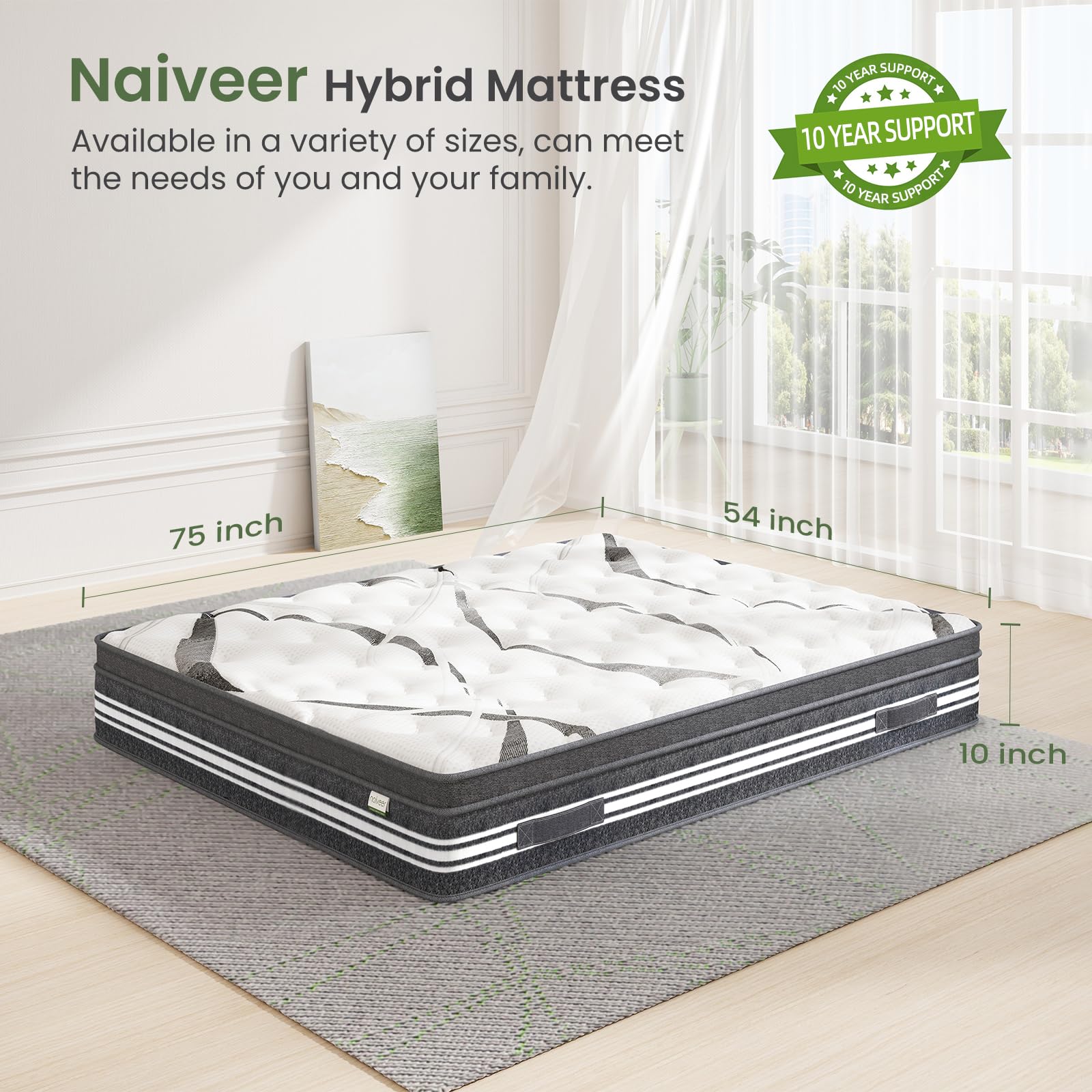 10 Inch Full Size Mattress in a Box - Hybrid Memory Foam & Innerspring, CertiPUR-US Certified, Medium Firm Support for Back Pain Relief & Pressure Relief - Perfect for Guest Rooms, Dorms, and Small Bedrooms