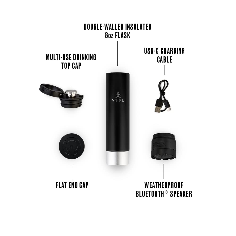 Premium Stainless Steel Insulated Flask with Weatherproof True Wireless Speaker - Double-Walled Vacuum Insulation, USB-C Rechargeable, Includes Charging Cord - Perfect for Camping, Hiking, Beach & Outdoor Adventures