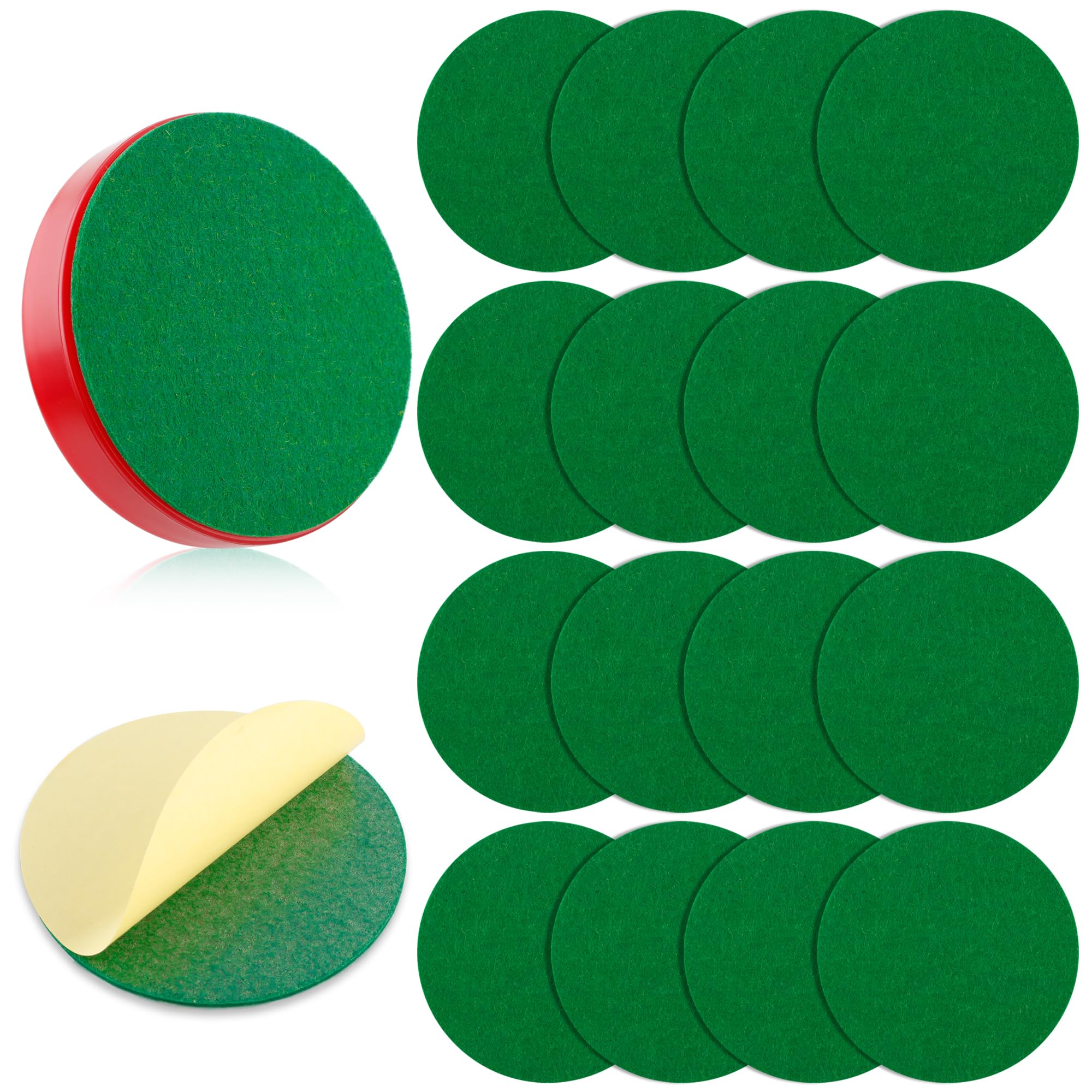 BQSPT 94mm Air Hockey Mallet Felt Pads - 16 Pack Green Self-Adhesive Replacement Pads for 96mm Air Hockey Pushers & Paddles - Perfect for Arcade Game Maintenance & Home Air Hockey Table Accessories