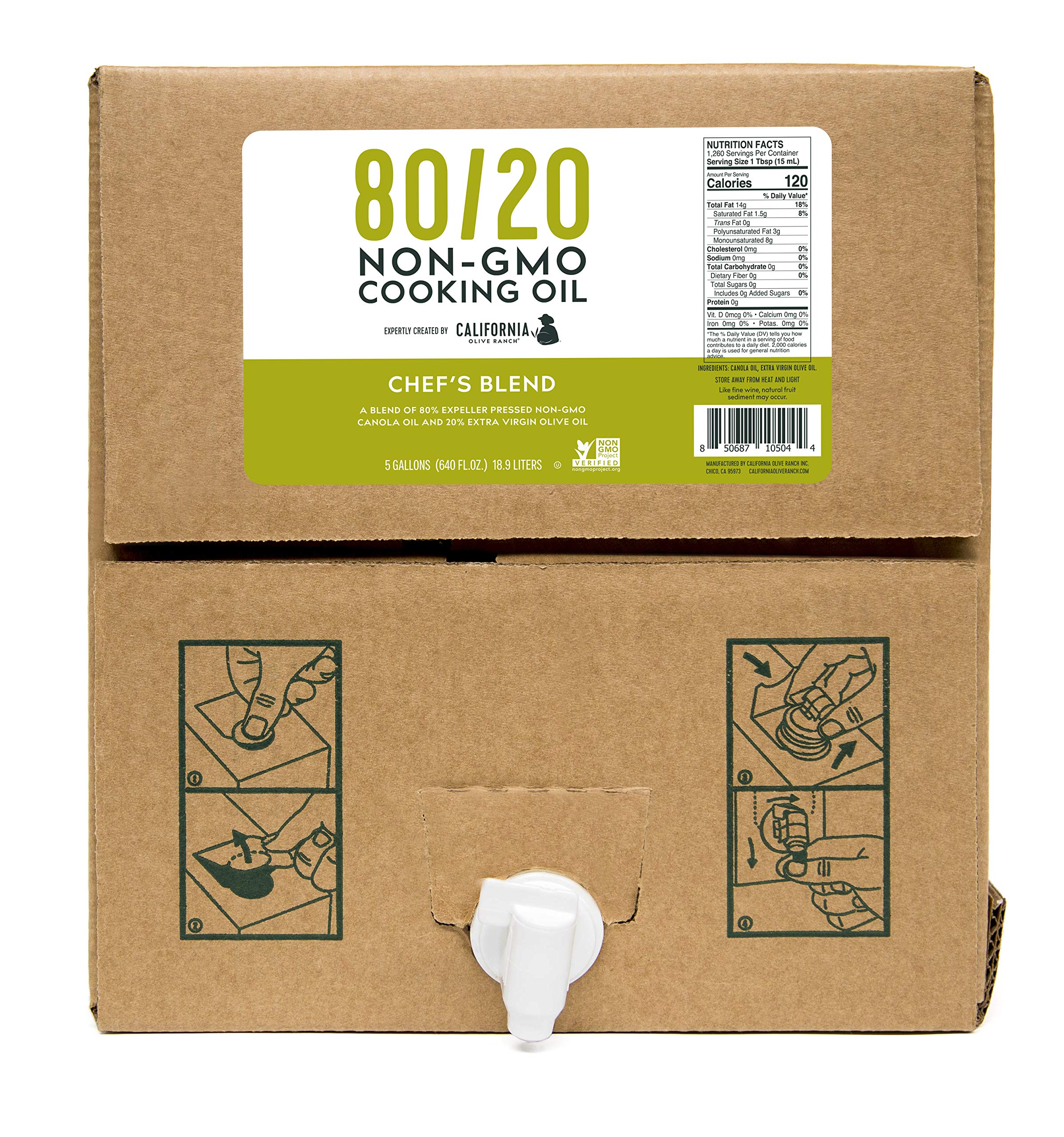 California Olive Ranch 80/20 Chef's Blend Olive Oil - 5 Gallon Bulk Box for Restaurants, Catering & Commercial Cooking