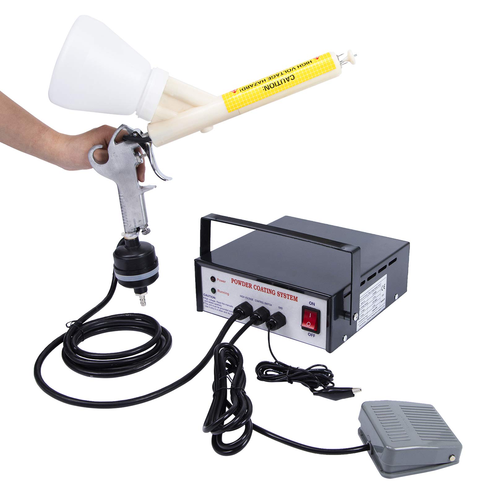 TBVECHI Electrostatic Powder Coating Gun Kit with Foot Switch - 110V Powder Spray Paint System for Metal Coating (PC03-5, Black) | Perfect for Automotive Parts, Furniture & DIY Metal Projects