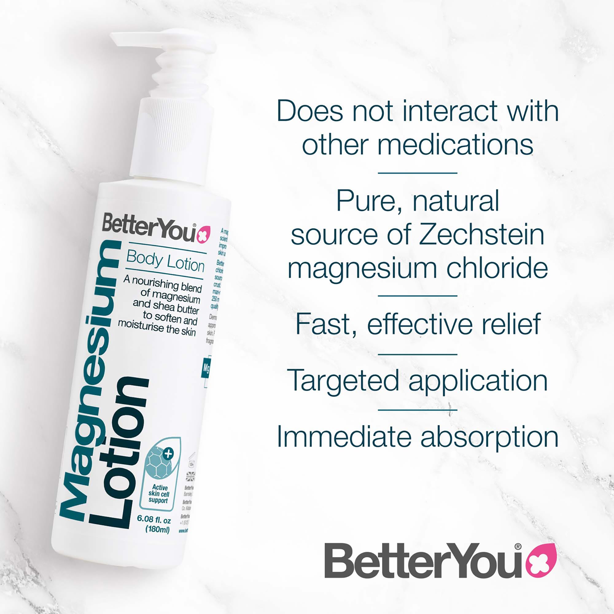BetterYou Magnesium Body Lotion with Shea Butter - 6.08 oz Moisturizing Cream for Dry Skin, Muscle Relaxation & Stress Relief - Lightweight, Nourishing Formula for Daily Use at Home, Gym or Before Bed