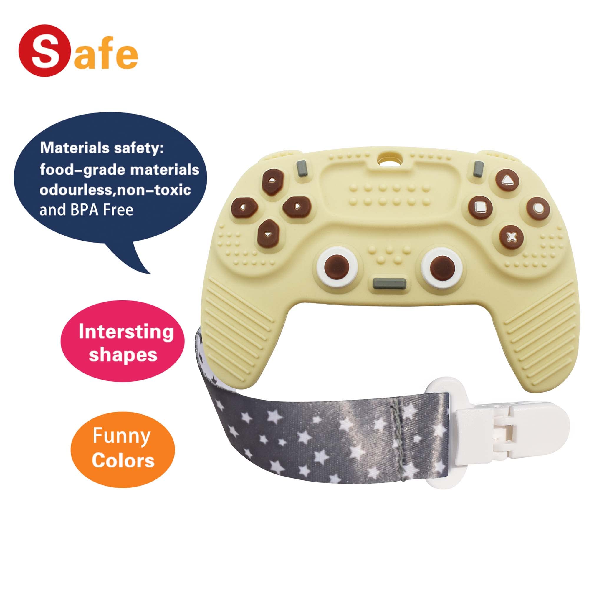 BIGSPINACH Baby Teething Remote Control with Pacifier Clip - Safe Chew Toy for Infants 3-12 Months - Funny Teether for Boys & Girls - Perfect for Soothing Sore Gums During Playtime & Travel (White)