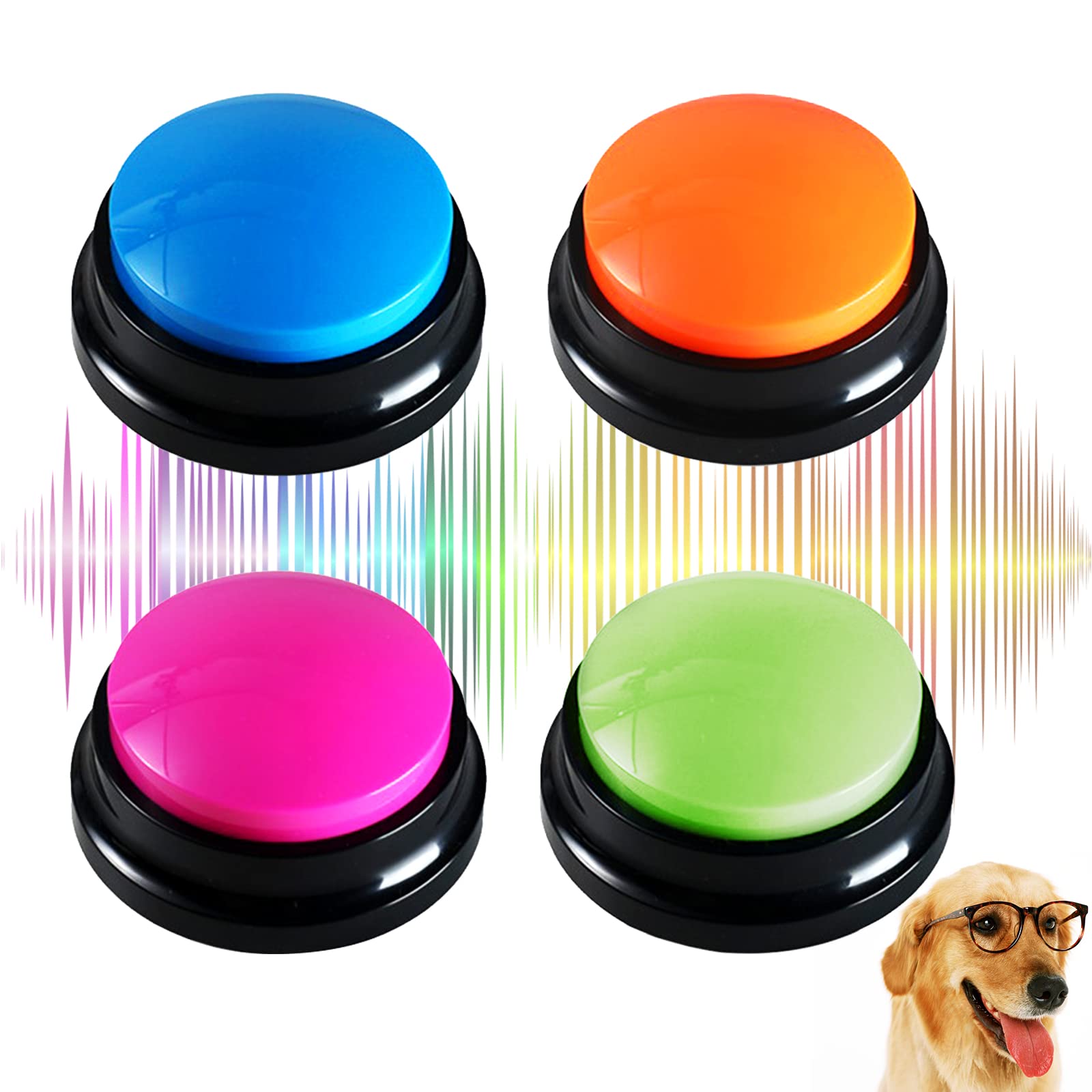 4 Pack Dog Training Buttons - Recordable Communication Buttons for Pets, Teach Your Dog to Talk & Express Needs - Perfect for Obedience Training & Interactive Play at Home