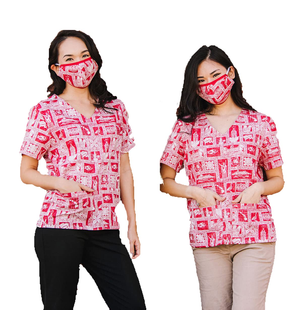 Women's Hawaiian Print Scrub Top - 100% Cotton Medical Uniform for Nurses & Healthcare Workers | Made in Hawaii | Perfect for Hospital Shifts & Tropical Vacations