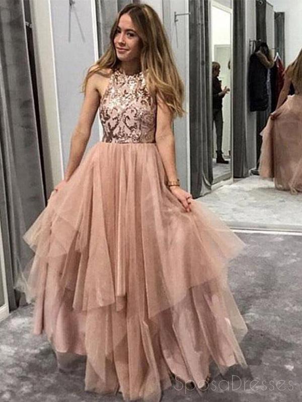 Sparkly Sequin Halter A-Line Tulle Long Evening Prom Dresses for Women | Sweet 16 Party Gowns | Formal Dance & Homecoming Dresses | 18365