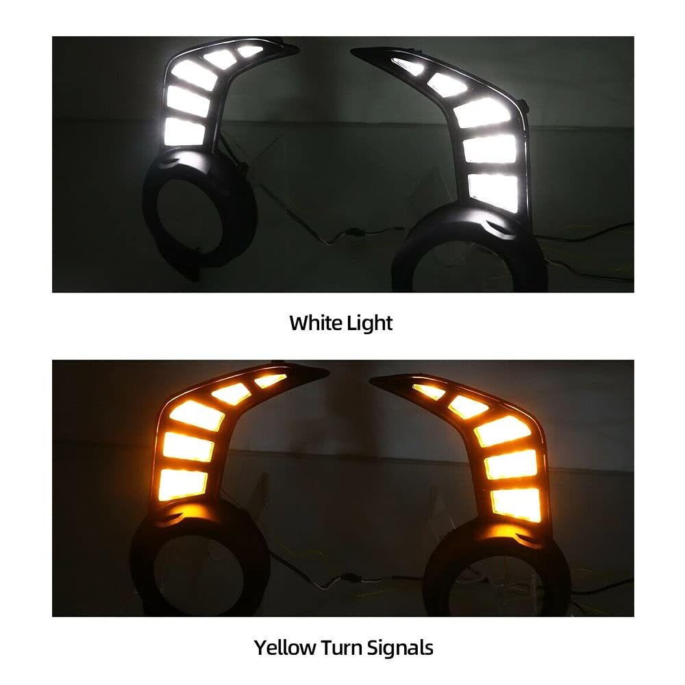 2PCS LED DRL Daytime Running Lights with Dynamic Turn Signal - Compatible with Toyota 4Runner 2013-2021 - White & Yellow Fog Lamps for Enhanced Visibility & Safety (Perfect for Night Driving & Bad Weather Conditions)