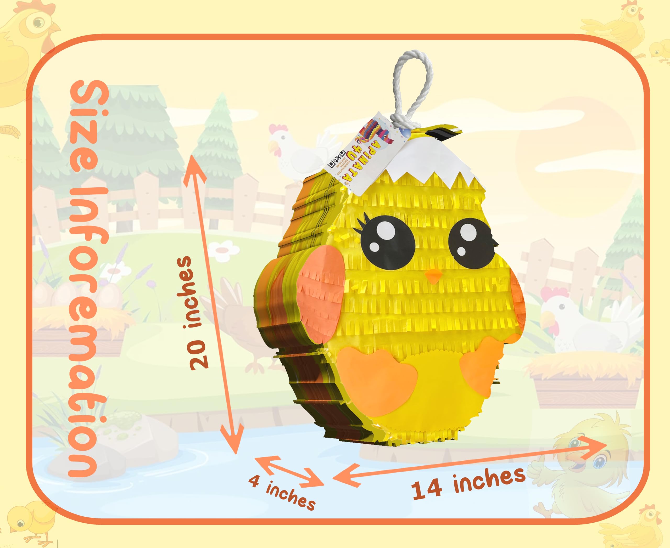APINATA4U 20-Inch 2D Yellow Easter Baby Chick Pinata - Cute Egg Shell Design for Easter Party Decorations - Perfect for Easter Egg Hunts, Birthday Parties & Festive Celebrations - Fun Pinata Game for Kids & Family Gatherings