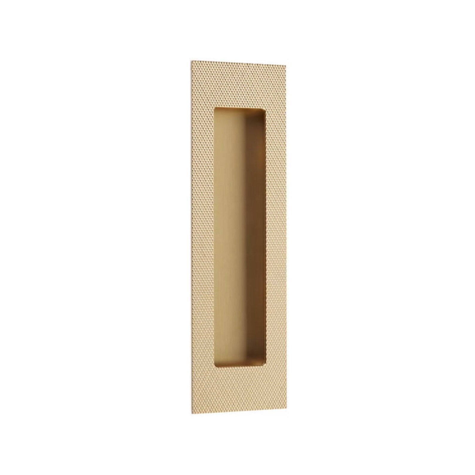 Modern Knurled Rectangular Solid Brass Recessed Door Pull - Satin Brass Finish - Cabinet & Furniture Hardware for Kitchen, Bathroom, and Office Doors
