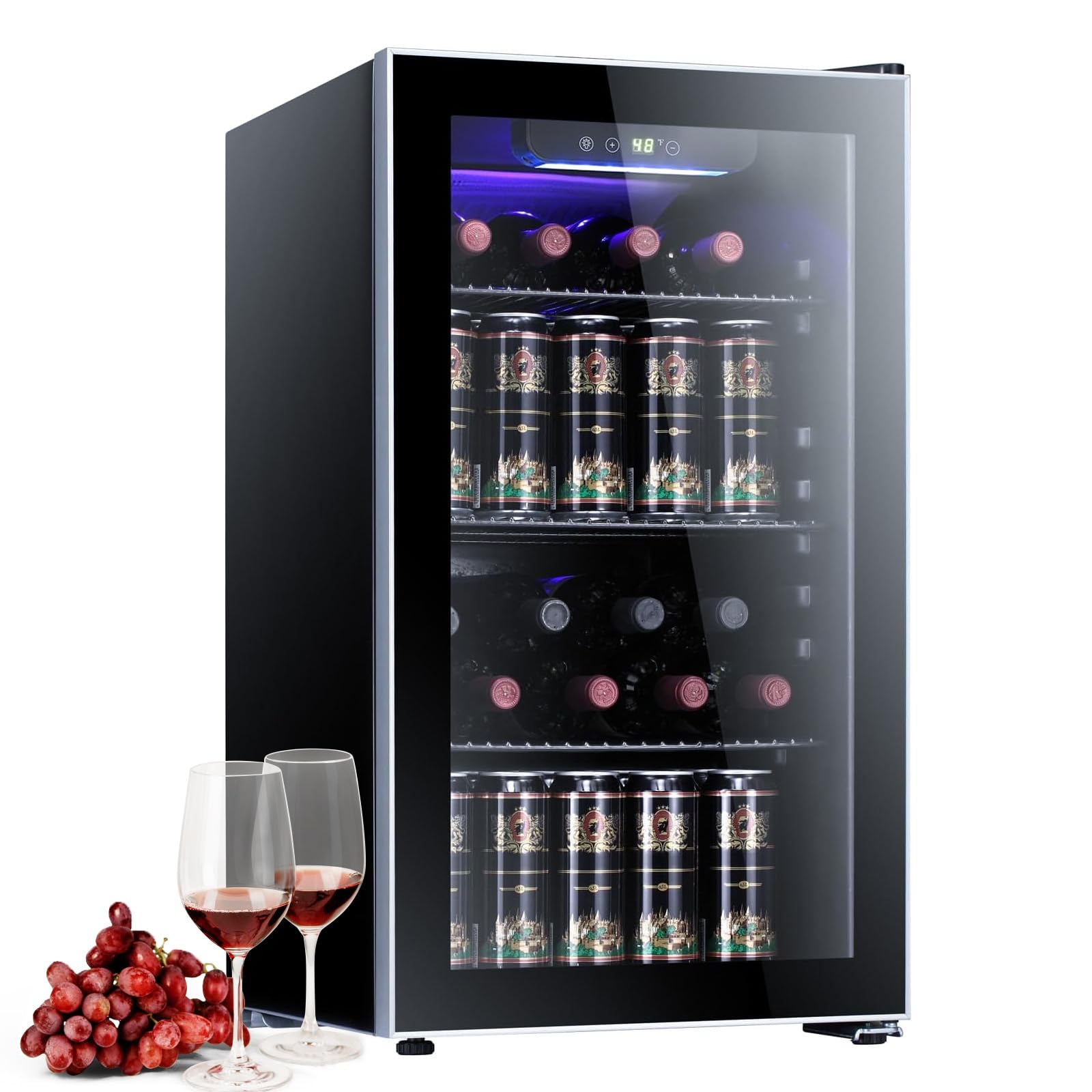 Antarctic Star 3.2 Cu.Ft Wine Cooler & Beverage Refrigerator - 26 Bottle & 125 Can Capacity, Quiet Compressor, Glass Door Mini Fridge for Beer, Soda & Drinks - Perfect for Kitchen, Bar, Office & Home Entertainment Spaces