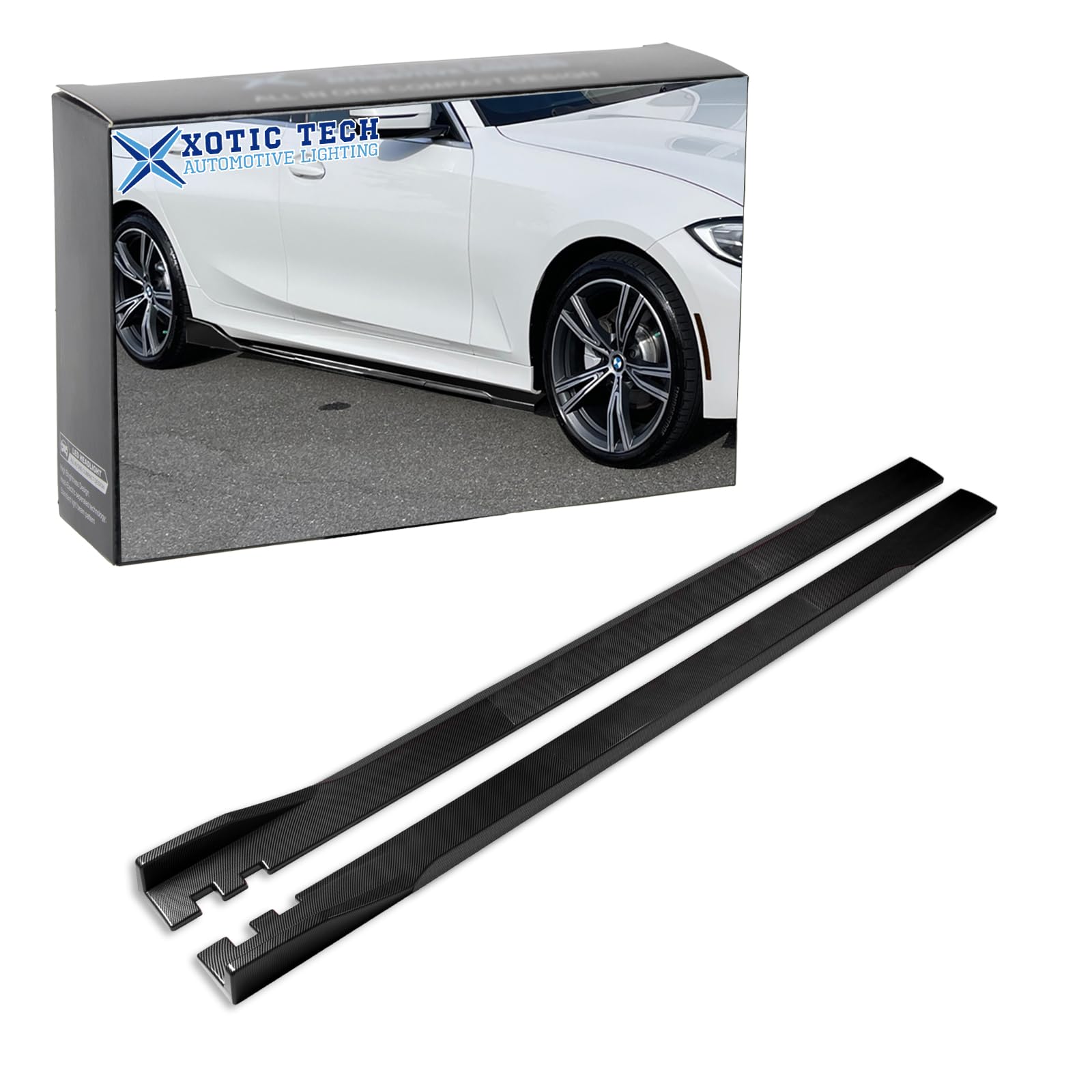 86.5 Inch/2.2M Universal Car Side Skirt Protector - Carbon Fiber Pattern Rocker Panel Splitter with Winglets & Diffuser - Body Kit Fits Most Vehicles - Perfect for Street Racing & Car Shows