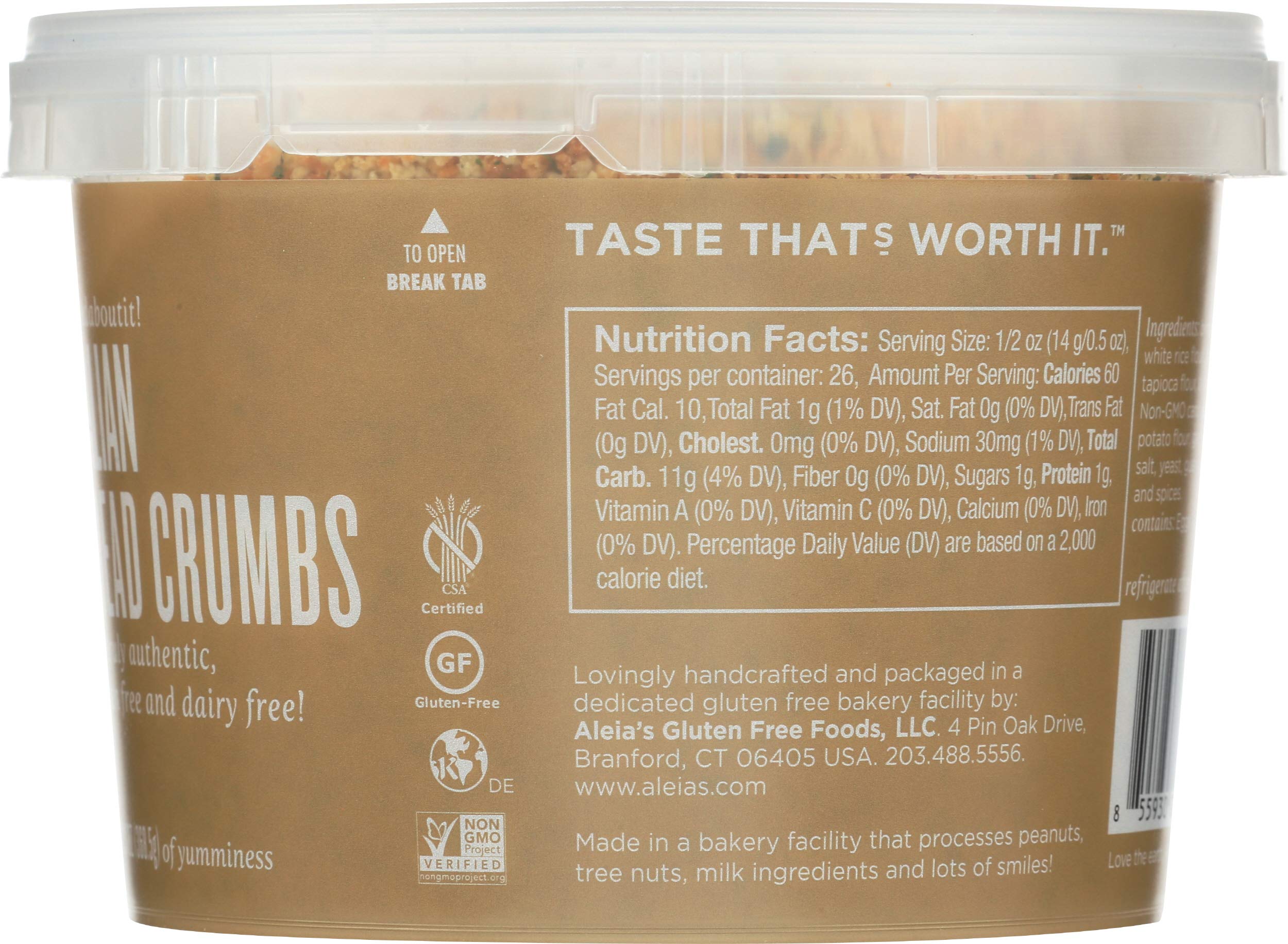 ALEIAS GLUTEN FREE BAKERY Italian Style Bread Crumbs - 13 oz (368g) | Panko Style for Chicken Cutlets, Meatballs & Fish Coating | Keto Friendly & Vegan Breadcrumbs for Baking & Cooking