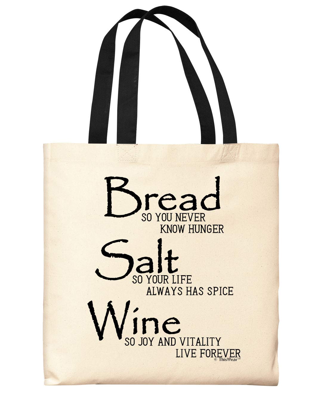 Inspirational Life Quote Tote Bag - 'Bread, Salt, Wine' Canvas Grocery Shopping Bag for Women, Perfect for Farmers Market, Beach & Daily Use