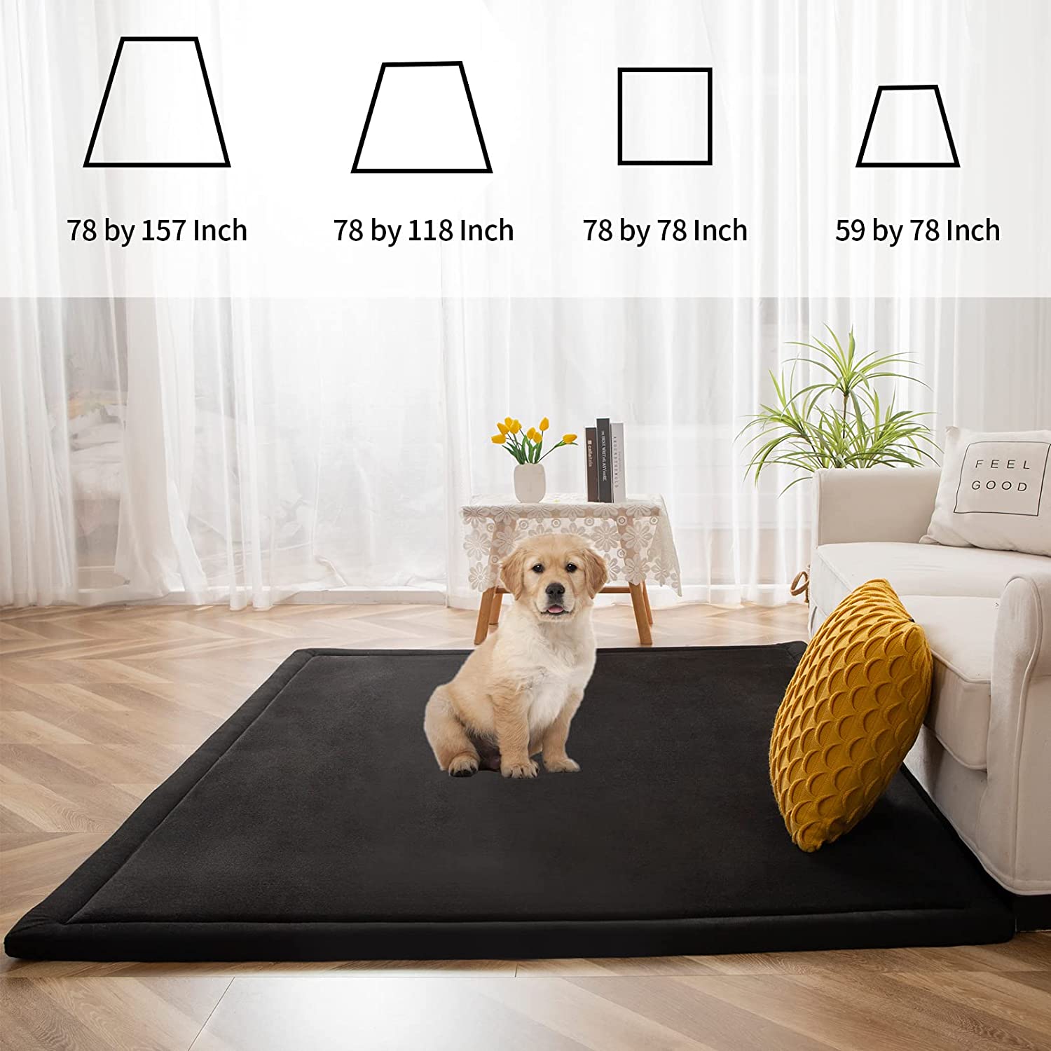 MAXYOYO Baby Play Mat - Soft Coral Velvet Thick Japanese Tatami Style Rug with Non-Slip Backing, Black | Perfect for Nursery, Kids Room & Playtime Safety