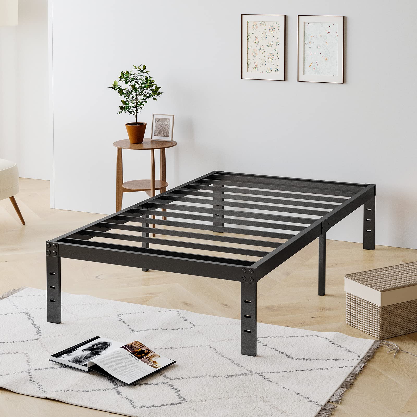COMASACH 14 Inch Twin Bed Frame - Heavy Duty 3500 lbs Metal Platform Bed with No Box Spring Needed | Non-Slip Noise-Free Mattress Foundation in Black | Perfect for Kids Rooms, Guest Beds & Small Spaces