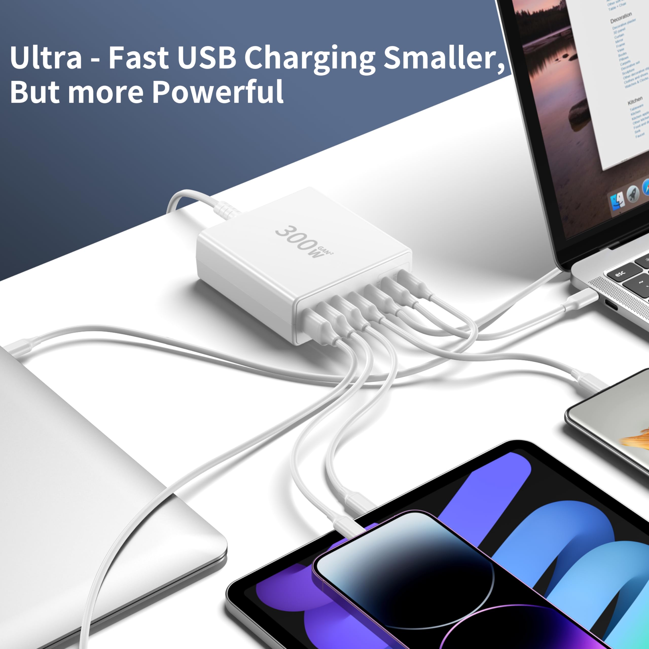 300W USB C Fast Charger Block - 7 Port Fast Charging Station with Dual PD PPS 100W for iPhone 15/14/Pro Max/12, Galaxy Note23, MacBook Pro/Air, iPad, Dell, HP, Surface Laptops | Perfect for Home, Office & Travel (White)