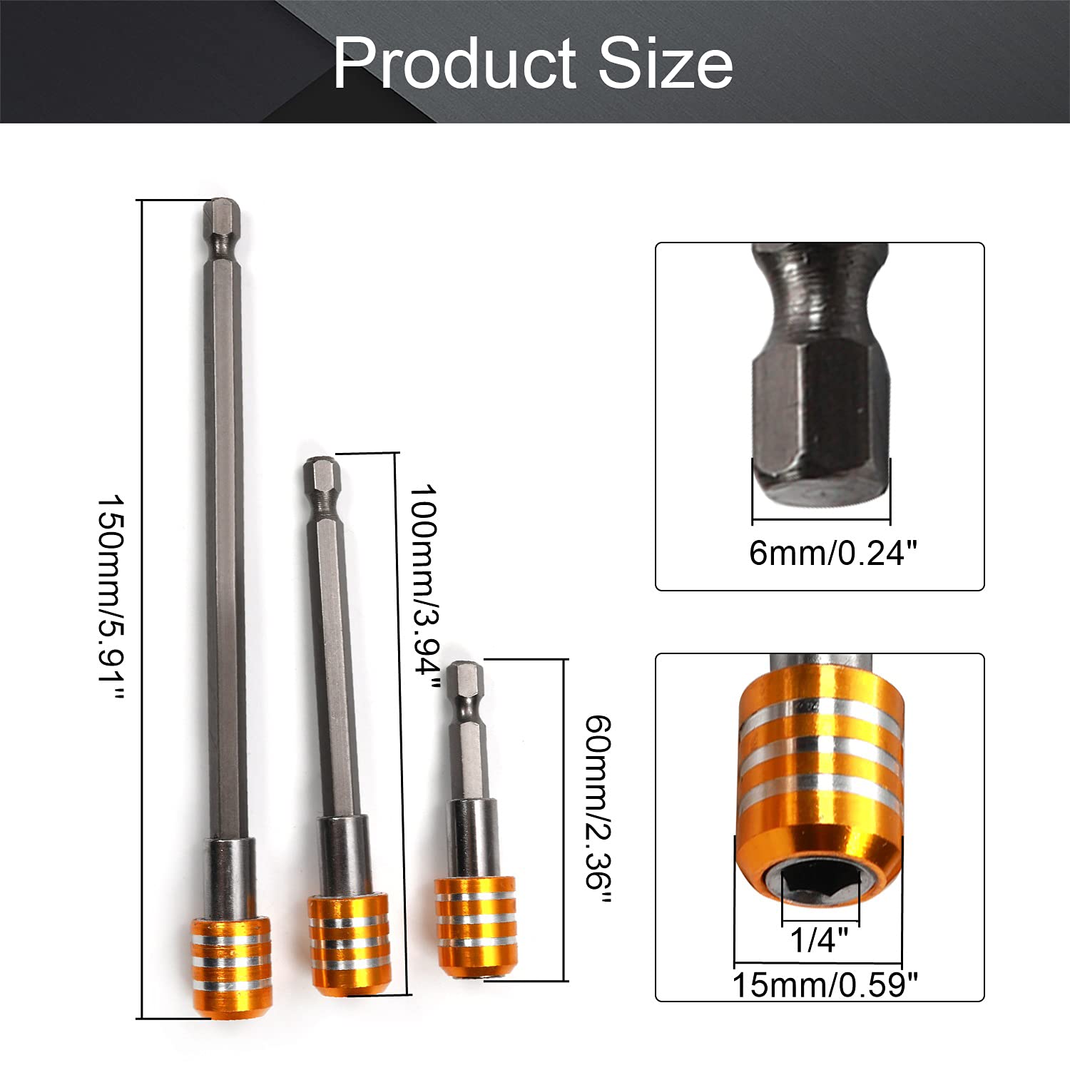 Utoolmart Magnetic Hex Screwdriver Bit Holder - 1/4 Inch Hexagon Drill Extension for Power Tools (2.4/4/6 Inch Length, 3-Piece Set, Yellow) - Perfect for DIY Projects, Home Repairs & Professional Construction Work