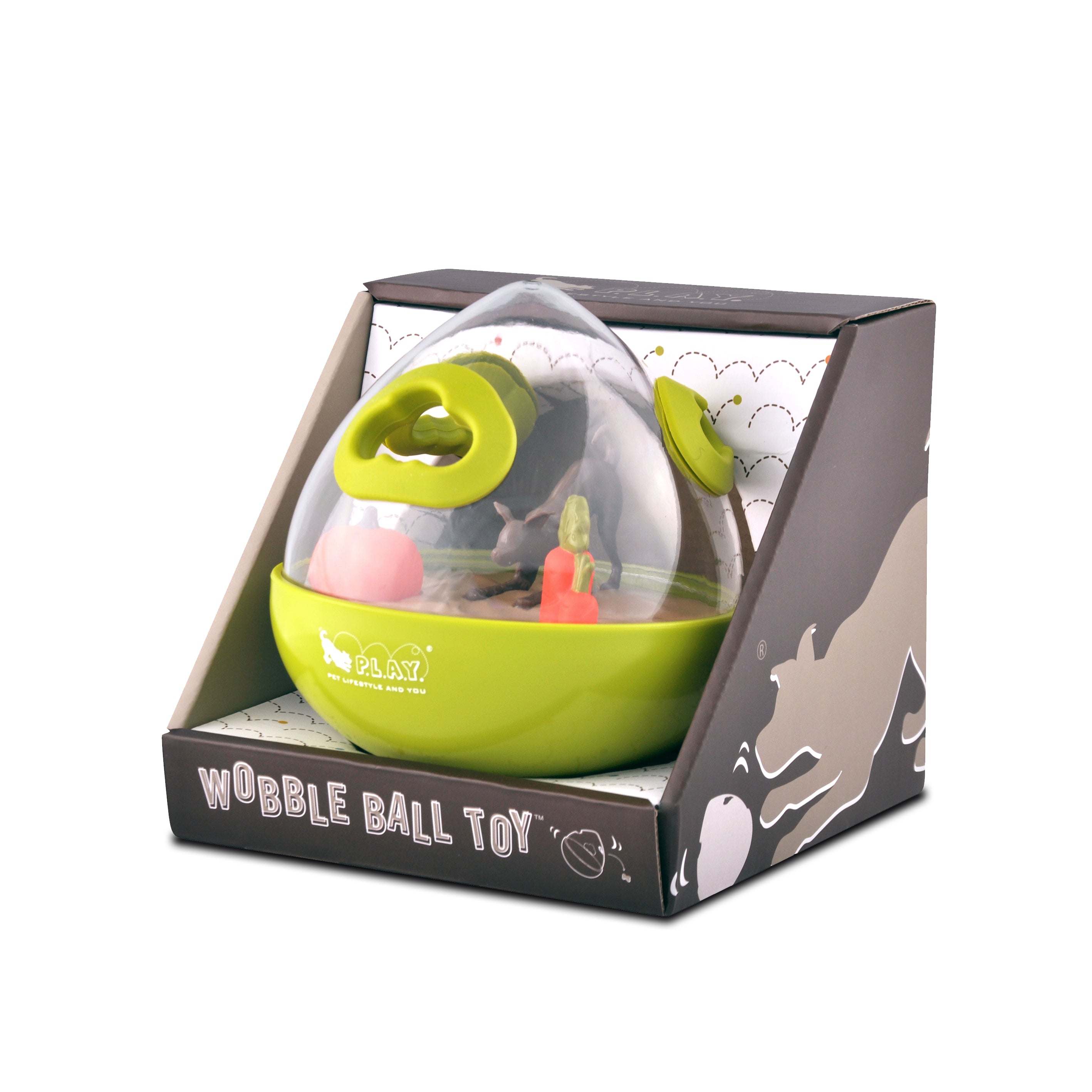 Interactive Wobble Ball Dog Toy with Treat Dispenser - Green | Pet P.L.A.Y. - Fun Puzzle Game for Dogs to Stimulate Mental & Physical Activity