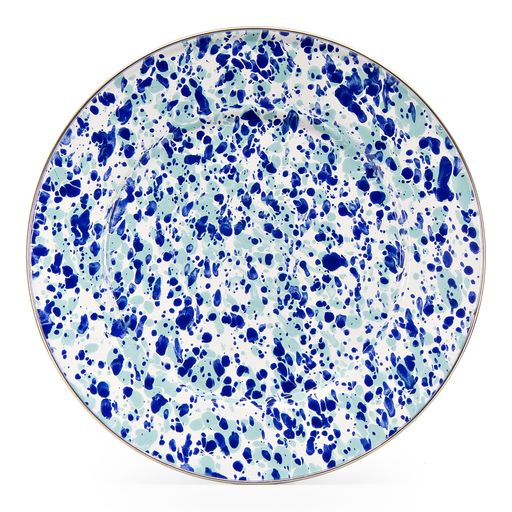 Ocean Swirl Enamelware Dinner Plates - Set of 4, 10.5 Inch Durable Melamine Plates for Outdoor Dining, Camping, Picnics & Beach Parties