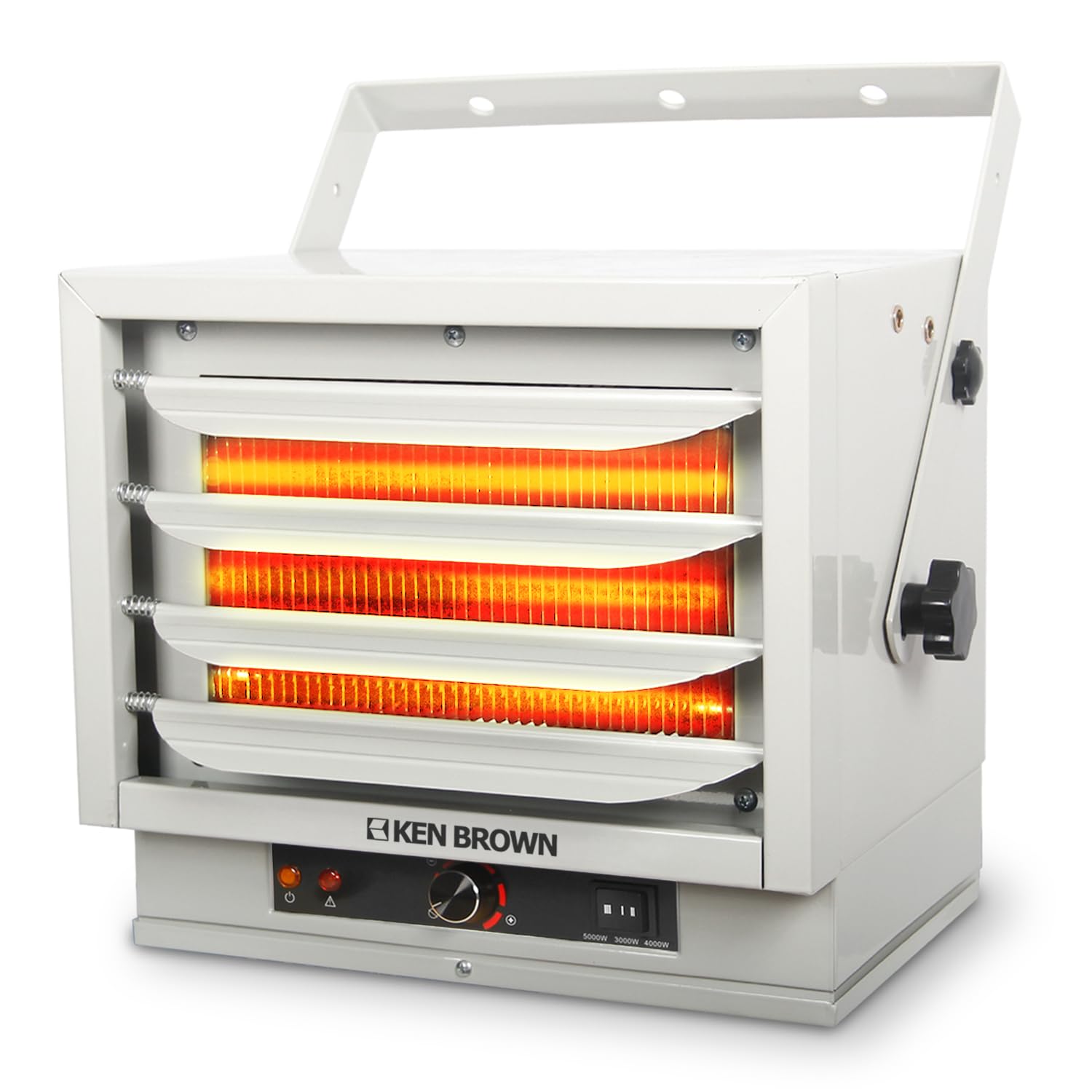 KEN BROWN 3000W/4000W/5000W Electric Garage Heater - 240V Hardwired Ceiling Mount Shop Heater with Fan Forced Heating, 3 Heat Levels & Thermostat - Perfect for Garage, Workshop, Warehouse, Greenhouse, Basement & Large Spaces