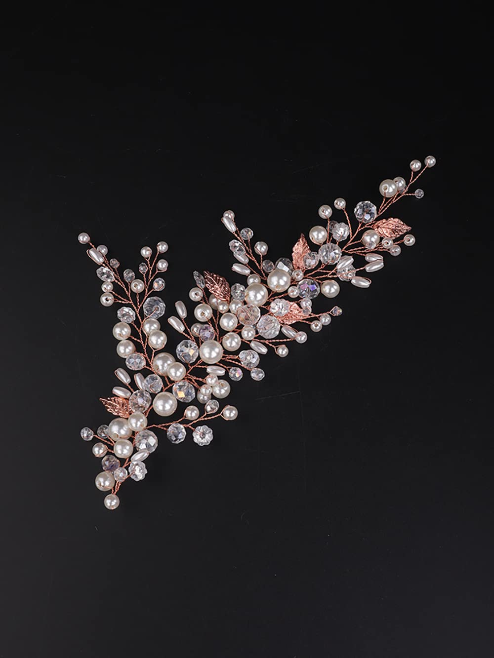 Denifery Bridal Pearl Headband with Crystal Leaves - Rose Gold Wedding Hair Accessory for Women & Girls | Perfect for Brides, Bridesmaids & Special Occasions