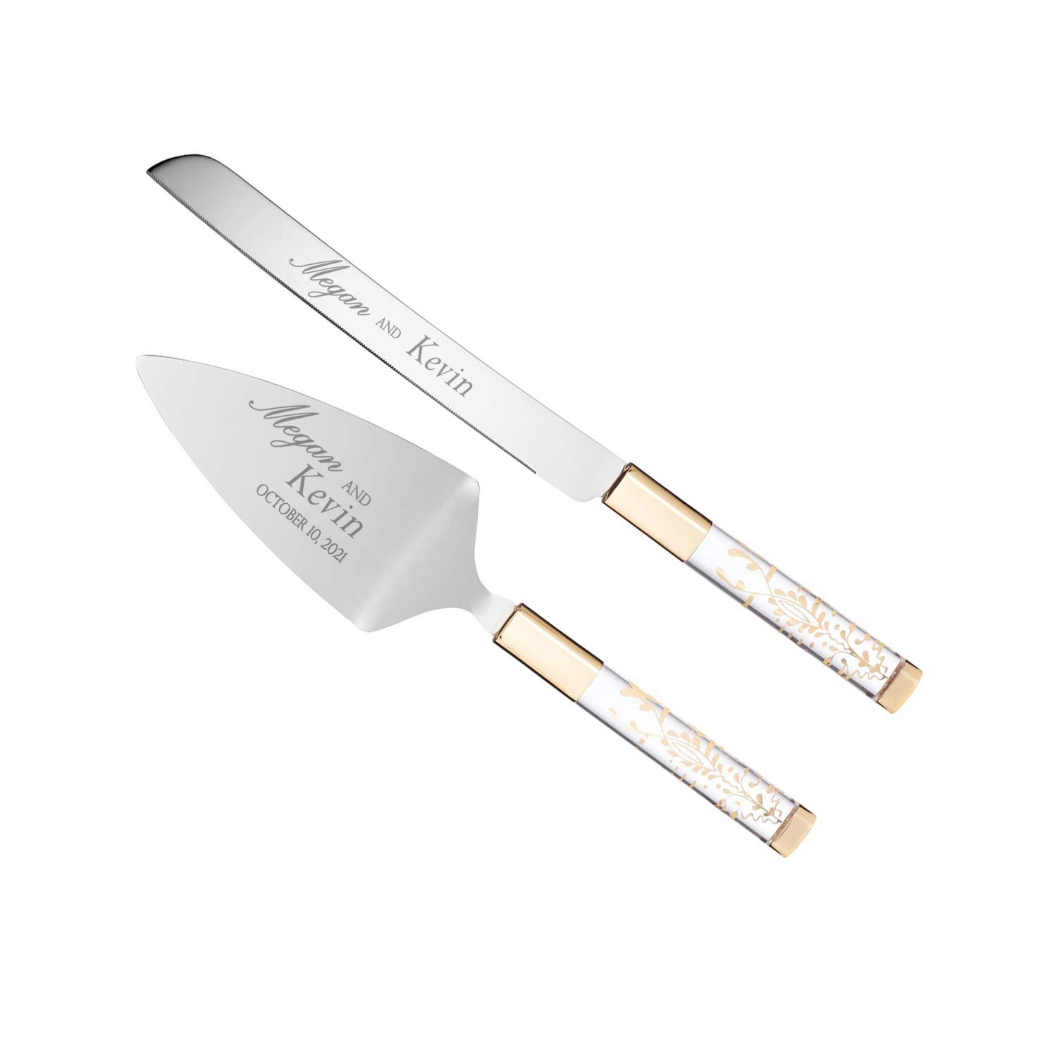 Lenox Bridal Personalized Opal Innocence Flourish Wedding Cake Cutting Set - Custom Engraved Cake Knife & Server Set for Bride & Groom - Perfect Wedding Gift & Accessory for Ceremonies, Receptions & Anniversaries