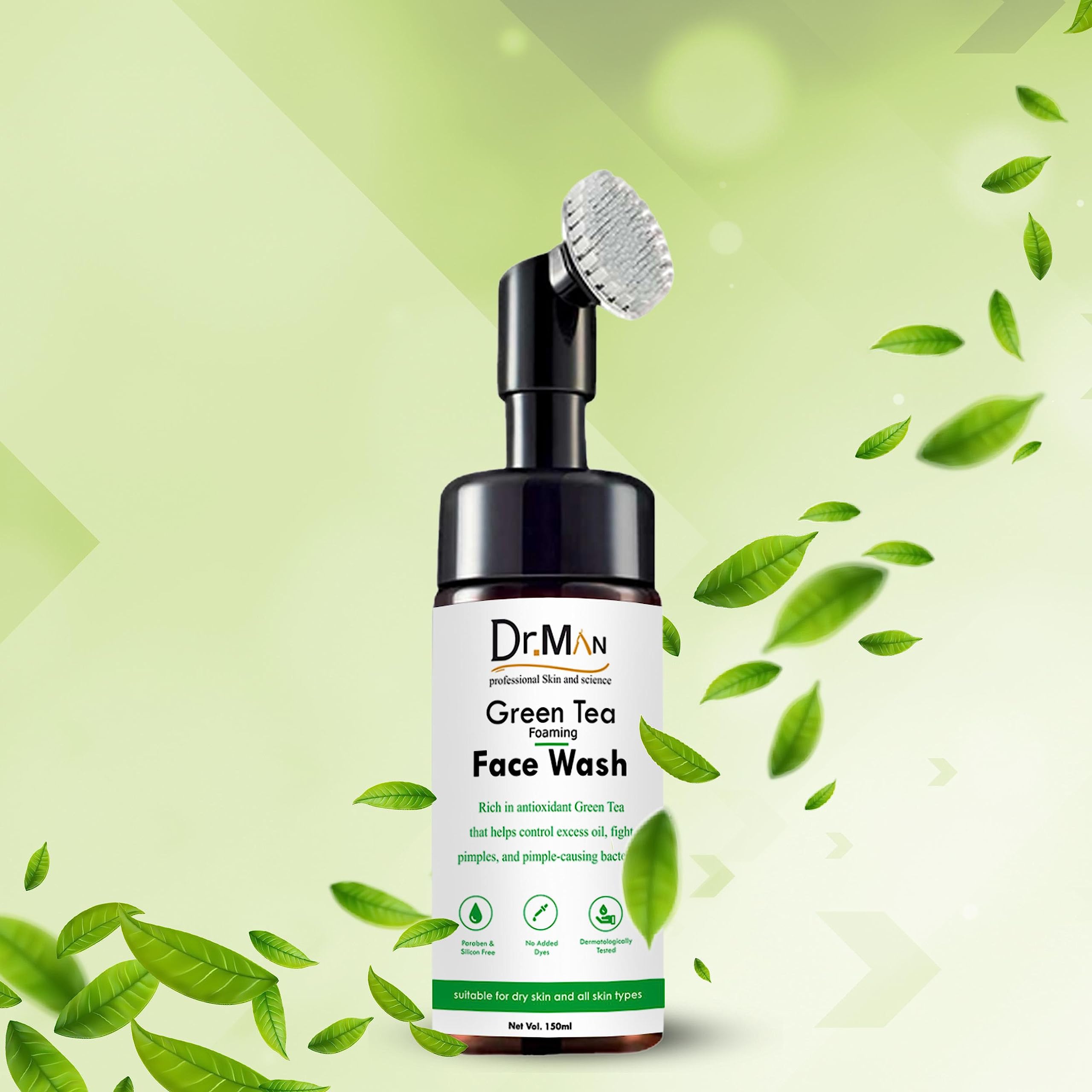 Dr.Man Professional Green Tea Foaming Face Cleanser - 150ml Deep Cleansing for Acne & Oily Skin - Gentle Daily Facial Wash for Men & Women - Perfect for Morning & Night Skincare Routine