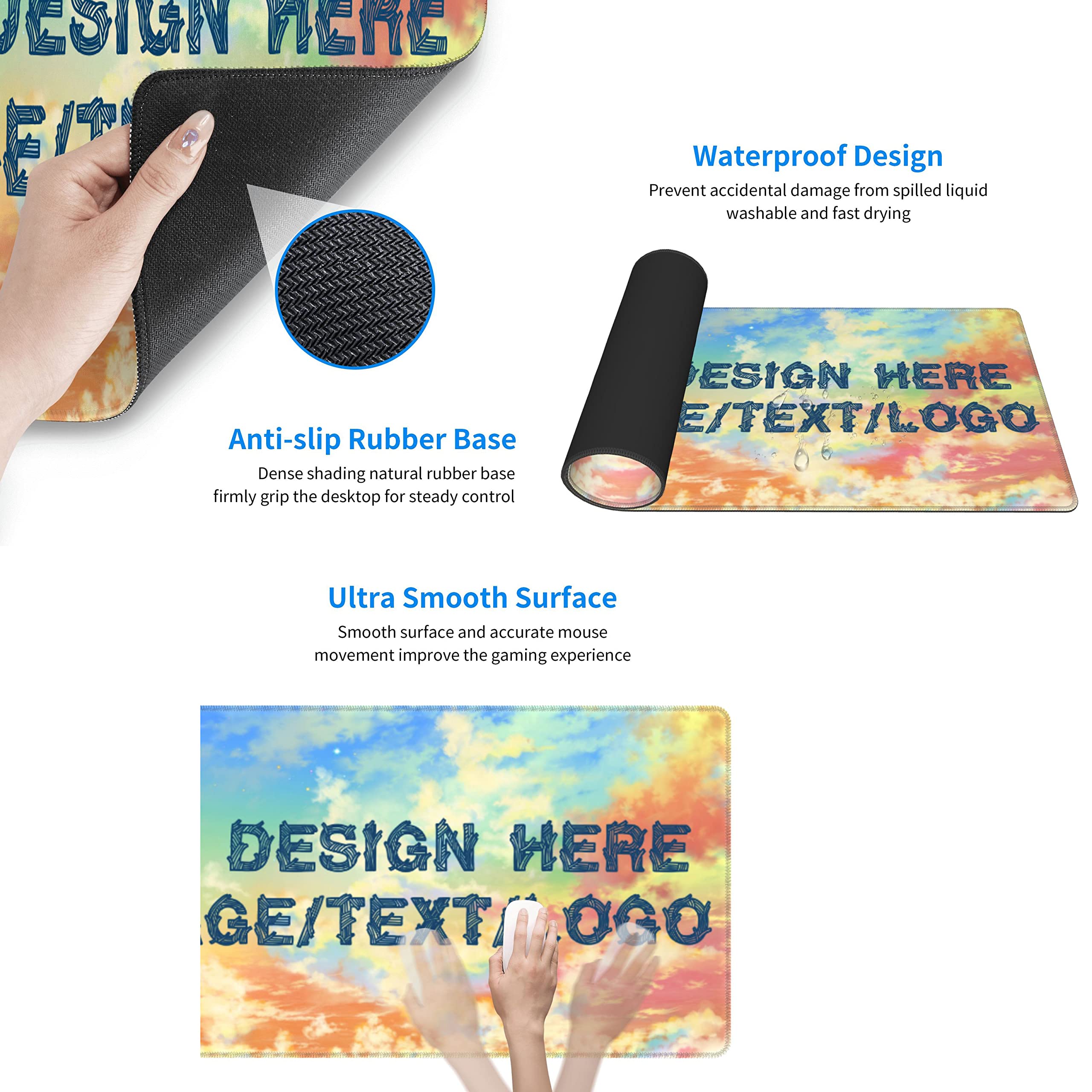 Custom Mouse Pad with Photo/Text/Logo - Personalized Large Gaming Mouse Pad & Desk Mat for Office, Home & Gaming Setup