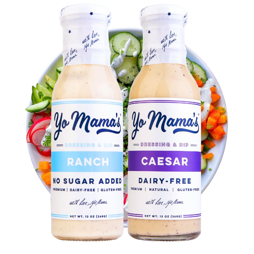 Yo Mama's Foods Keto Ranch & Caesar Combo Dressing and Dip - 2 Pack | Dairy Free, Gluten Free, Low Sodium, All Natural | Perfect for Salads, Veggie Dips & Keto Diet Meals
