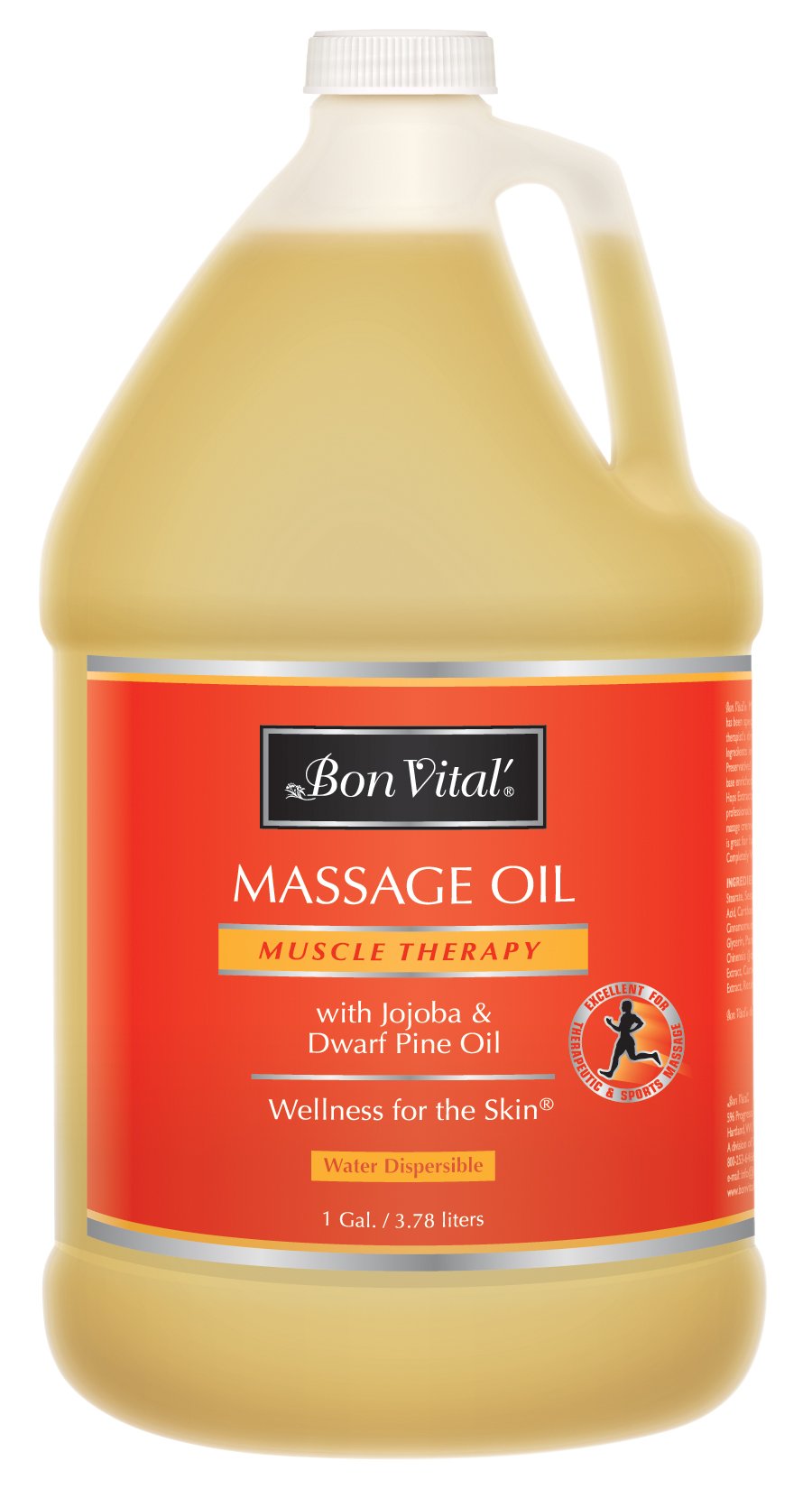 Bon Vital' Professional Muscle Therapy Massage Oil with Dwarf Pine & Essential Oils - Deep Tissue Massage, Soreness Relief, IASTM & Graston Technique Compatible - 1 Gallon Bottle for Spa, Sports Recovery & Physical Therapy