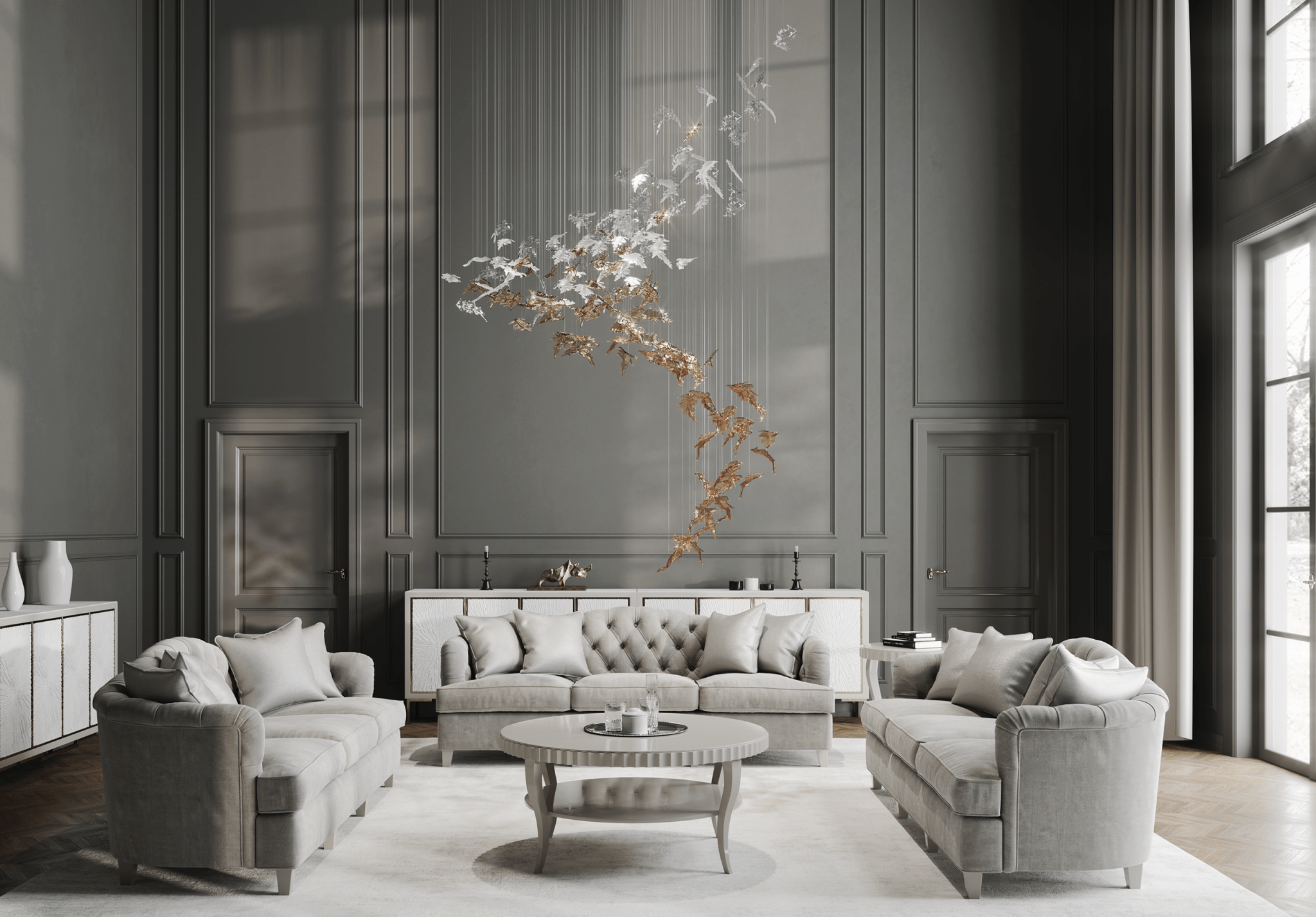 Elegant Flying Leaves Crystal Chandelier - Modern Ceiling Light Fixture for Dining Room, Bedroom & Living Room Decor