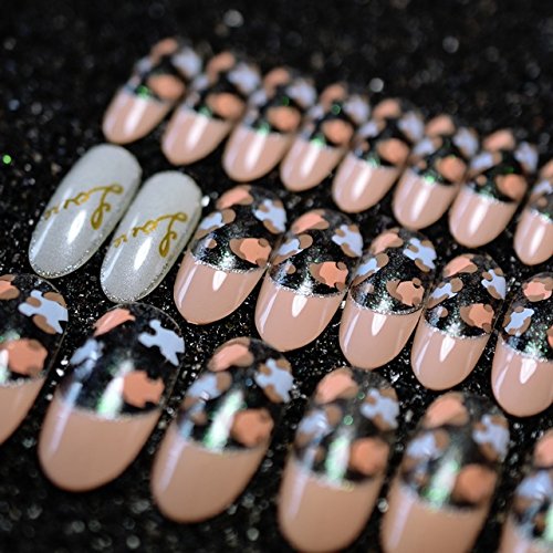 Long Round Fake Nails - Natural Pink with Silver Glitter Design | Pre-designed White Press On Nails for Women | Perfect for Parties, Weddings & Special Occasions