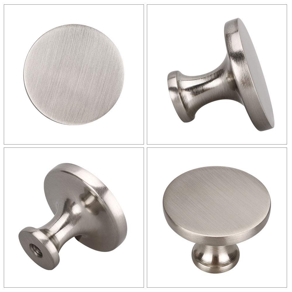 GoldenWarm 10 Pack Brushed Nickel Cabinet Knobs - Modern 1.26 Inch Drawer Pulls for Dresser, Bathroom & Cupboard - Durable Hardware for Kitchen Cabinets, Wardrobes & Furniture Upgrades