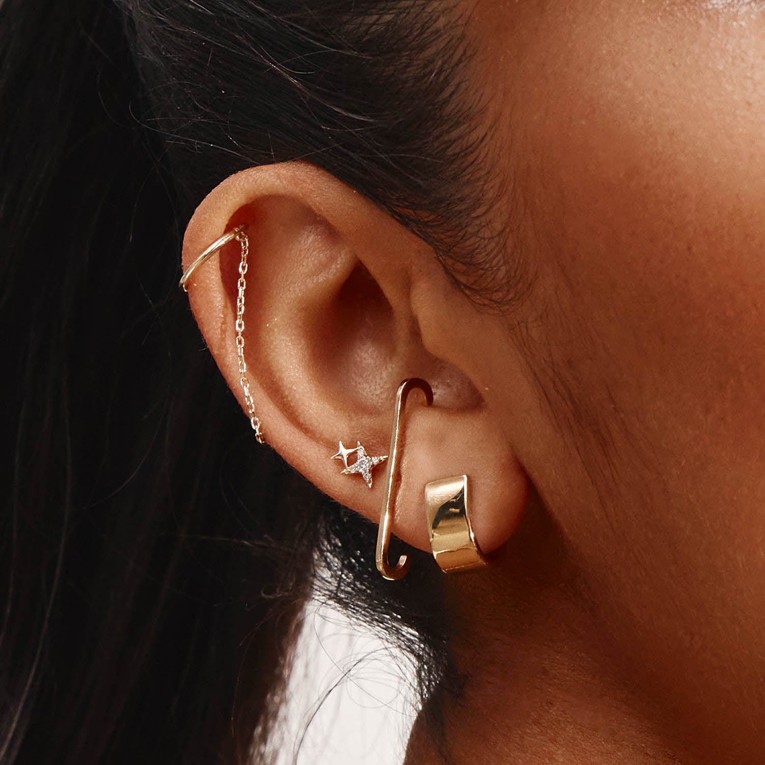 Gold Plain Suspender Stud Earrings - Elegant Minimalist Jewelry for Women, Perfect for Daily Wear & Special Occasions
