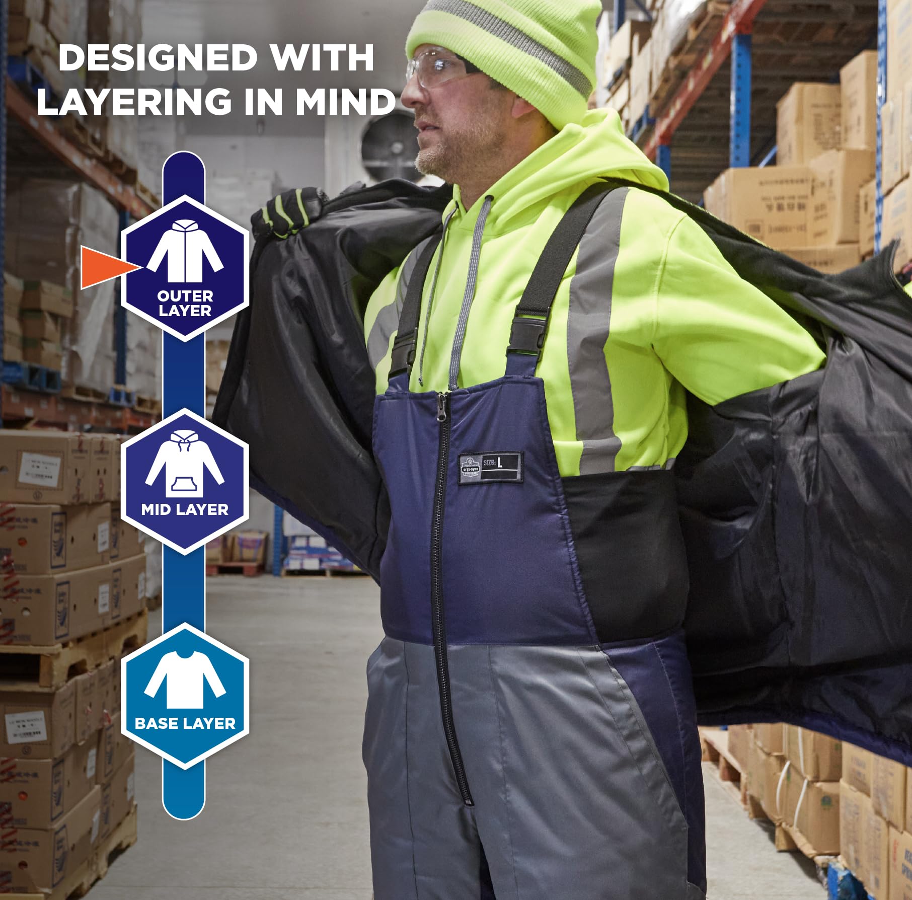 Ergodyne N-Ferno 6477 Insulated Freezer Bib Overalls - Cold Storage Work Gear for Freezer Workers, Meat Packers & Food Processing Professionals