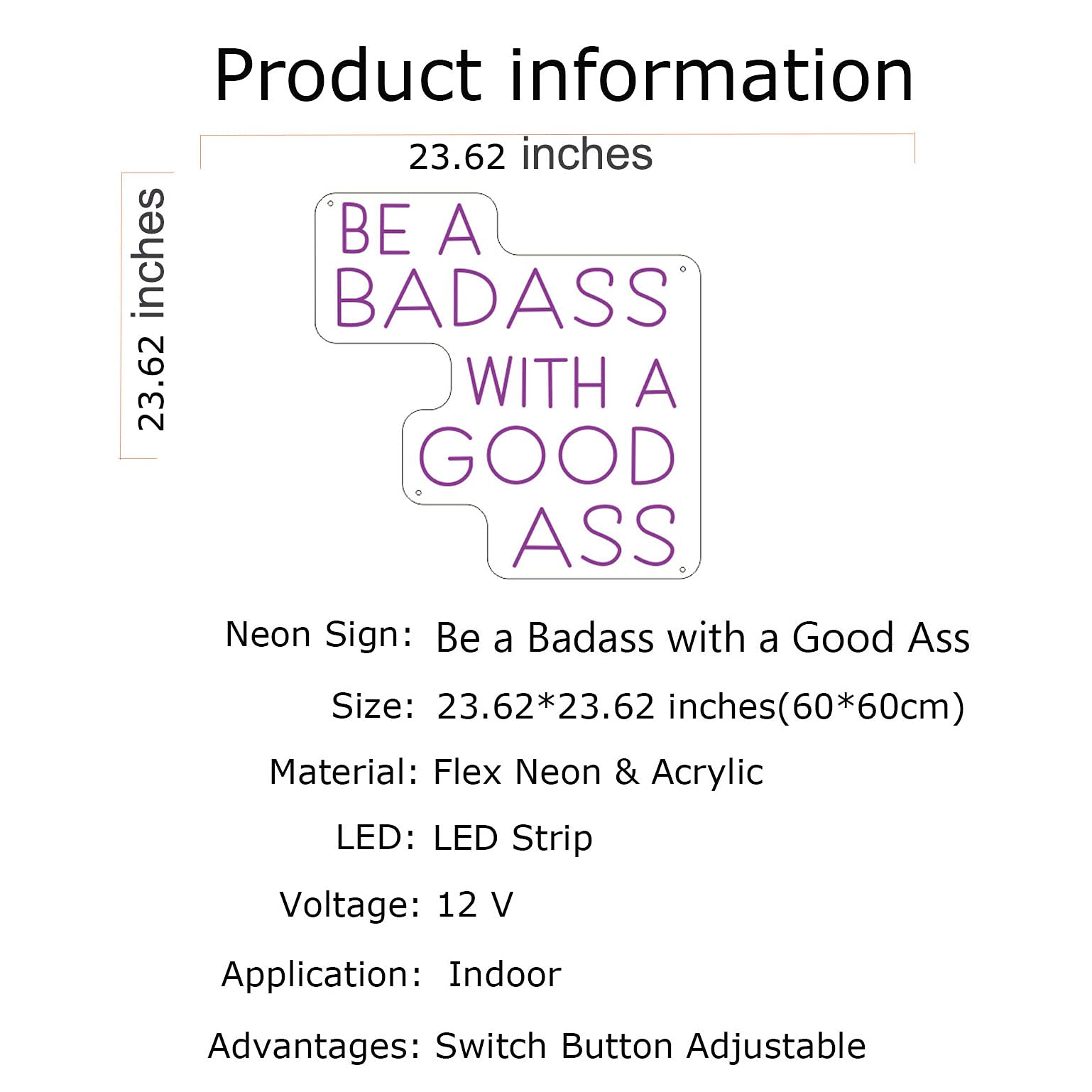 Be a Badass with a Good Ass Neon Sign Light - Custom Wall Decor for Home, Bar & Office - Unique Housewarming & Birthday Gift - Vibrant Visual Artwork for Pub, Club & Bedroom Decoration